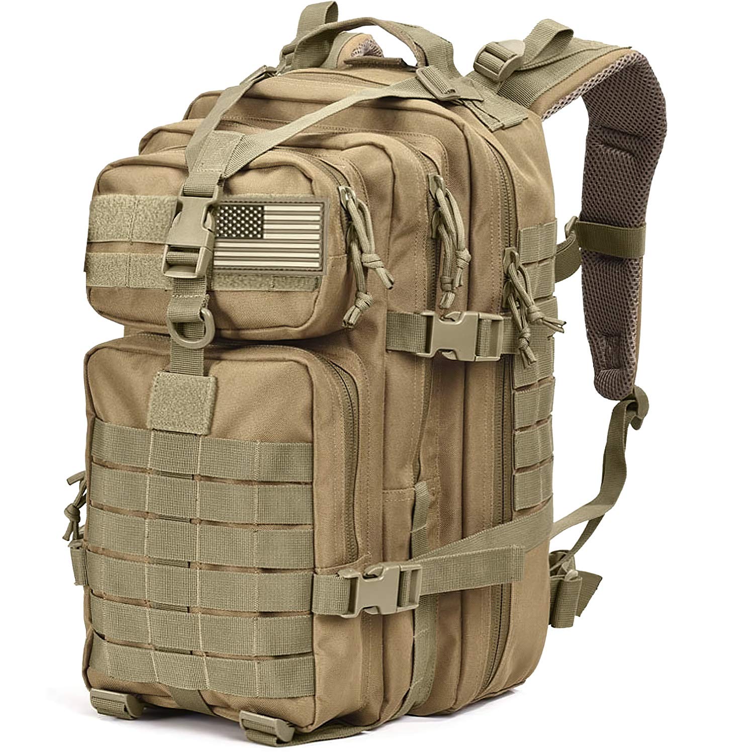 Tru Salute 45L Military Tactical Backpack - Large Army 3-Day Assault Pack with MOLLE System - Bug Out Bag & Rucksack (Tan) - Perfect for Camping, Hiking, and Outdoor Adventures