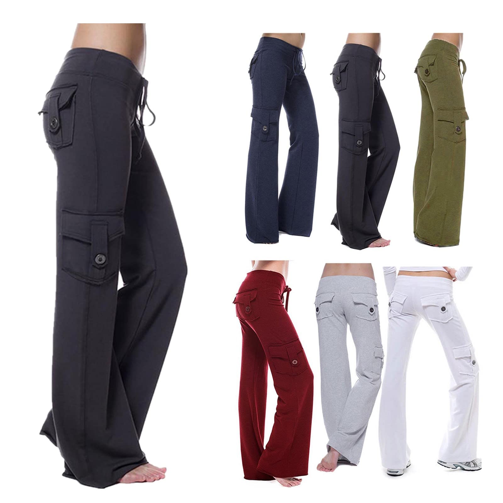 Women's Wide Leg Cargo Yoga Pants with Pockets - Stretchy Casual Lounge Trousers for Workout, Running & Everyday Wear | Comfortable Solid Color Athletic Pants