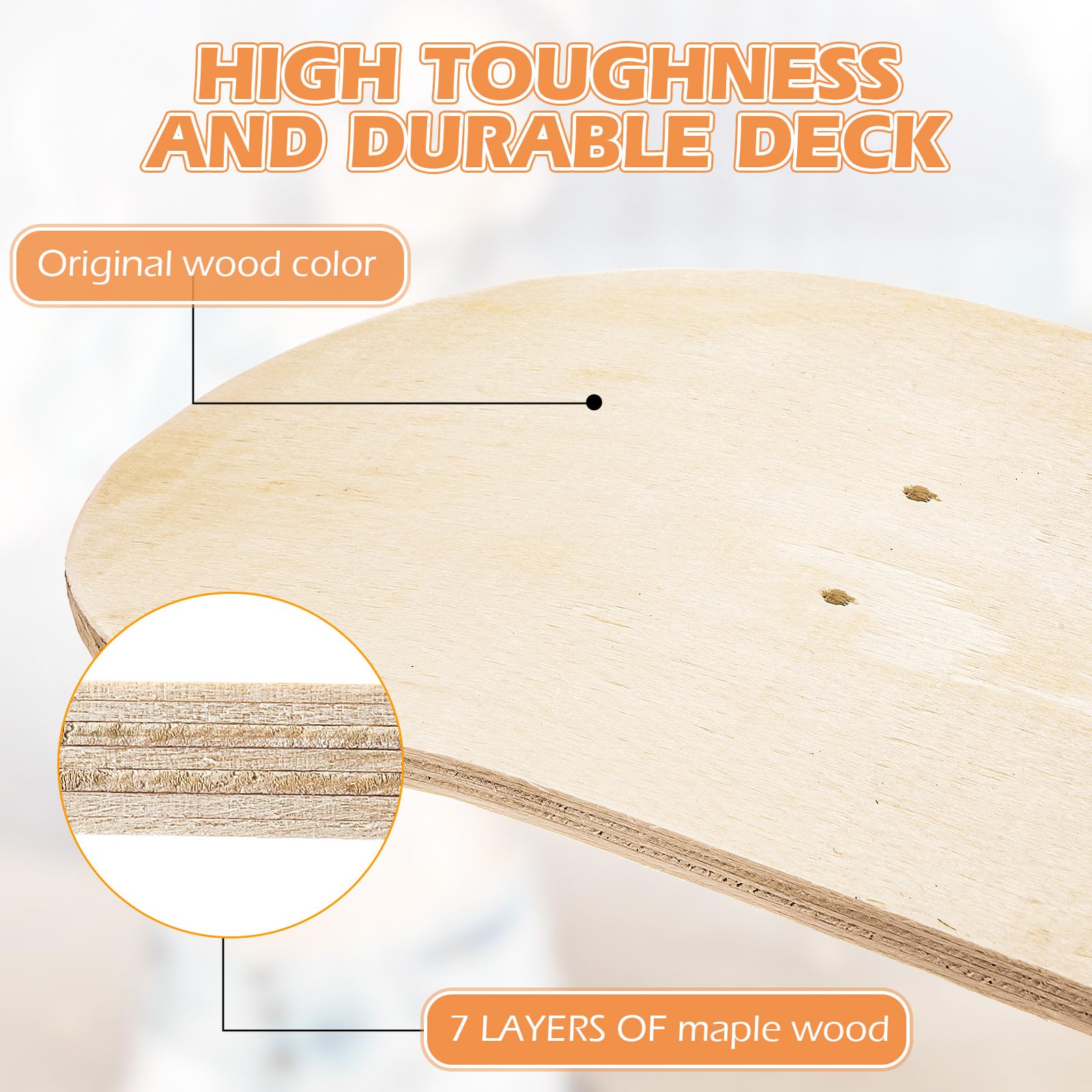 Honoson 7-Ply Maple Wood Blank Skateboard Deck - Double Tail Plain Concave Light Deck for Art Painting, Custom Design & Home Decoration | Perfect for DIY Projects, Skateboard Customization & Wall Art Display