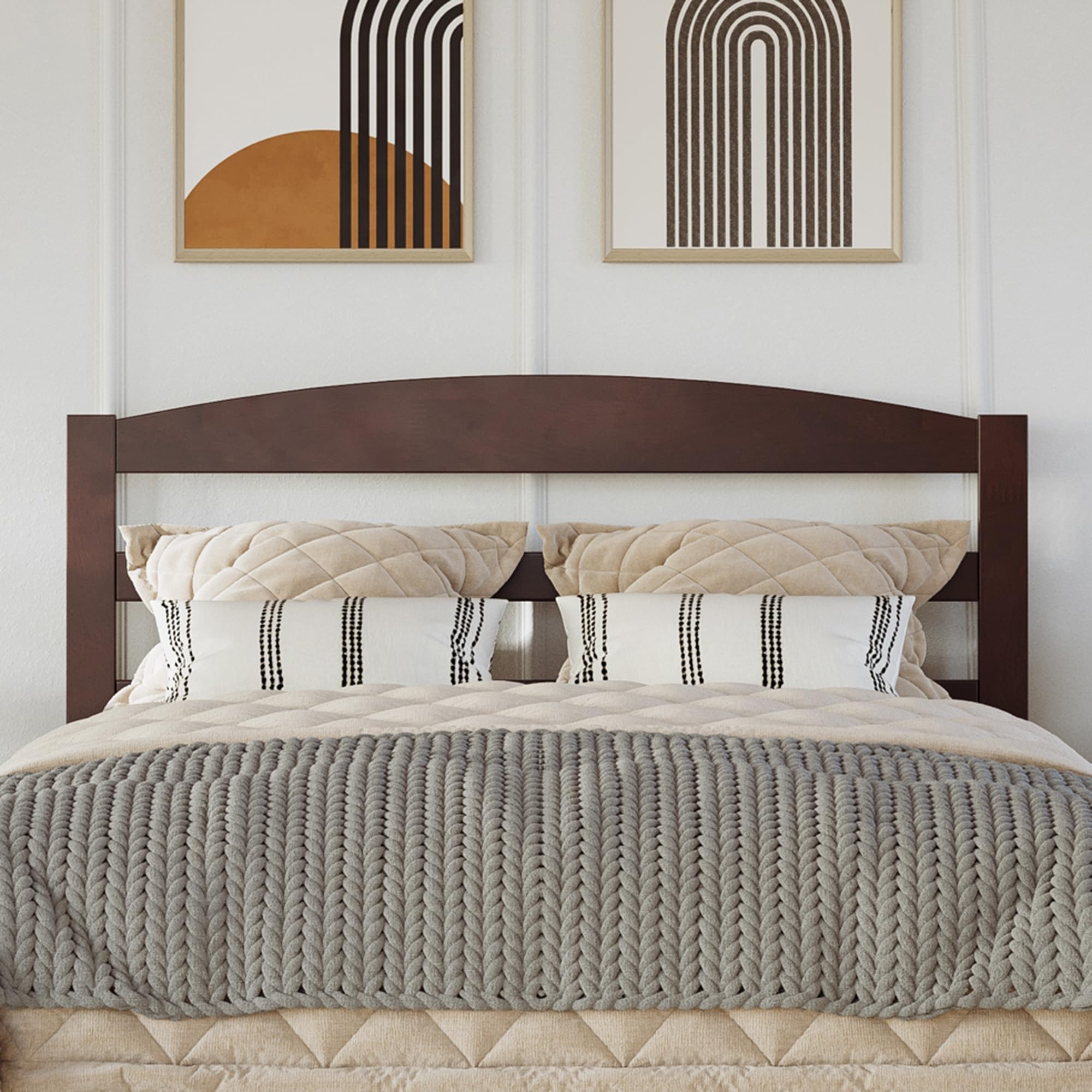 AFI Warren Queen Size Wood Headboard with USB Charging Ports - Walnut Finish for Modern Bedroom Decor & Easy Device Charging