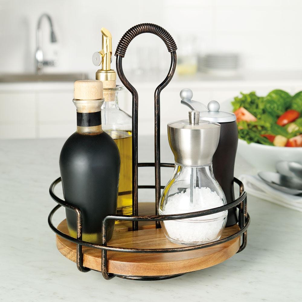 Hanover Rotating Condiment Caddy - 360° Spinning Spice Organizer for Kitchen Countertop | Perfect for Salt, Pepper, Oil & Vinegar | Space-Saving Tabletop Storage Solution