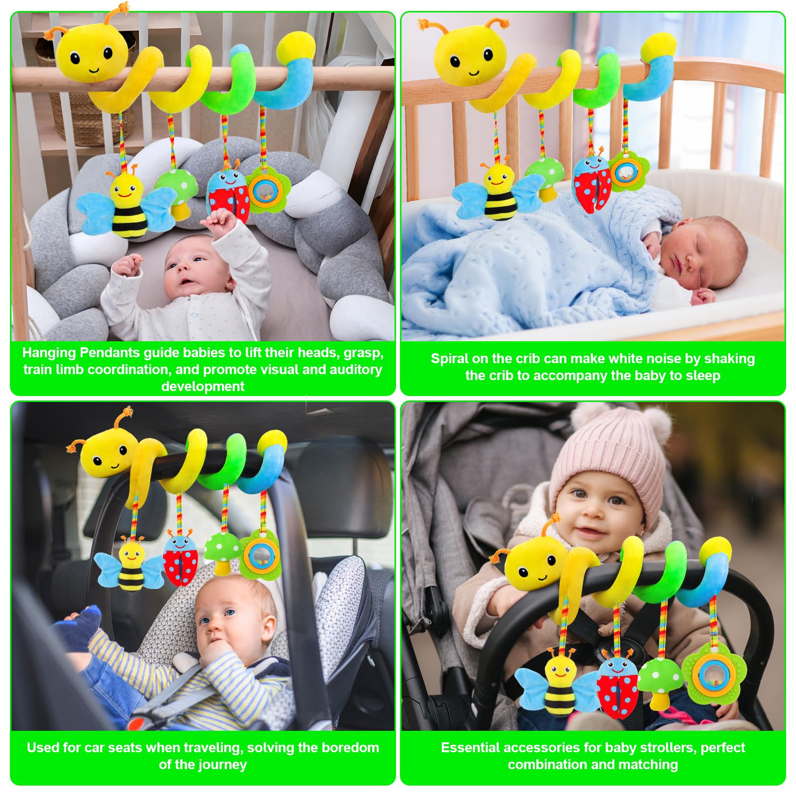 FPVERA Baby Car Seat & Stroller Toy for 0-6 Months - Soft Plush Spiral Activity Toy with Rattles | Developmental Toy for Infants | Perfect Gift for Newborns & Toddlers | Great for Road Trips & Stroller Walks