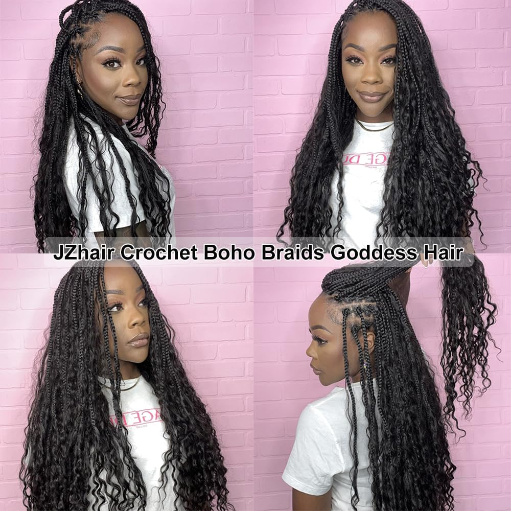 Pre-Looped Crochet Boho Box Braids with Human Hair Curls - 18 Inch Natural Color Hair Extensions for Women (2 Pack, 80 Strands) - Perfect for Protective Styling, Everyday Wear & Special Occasions