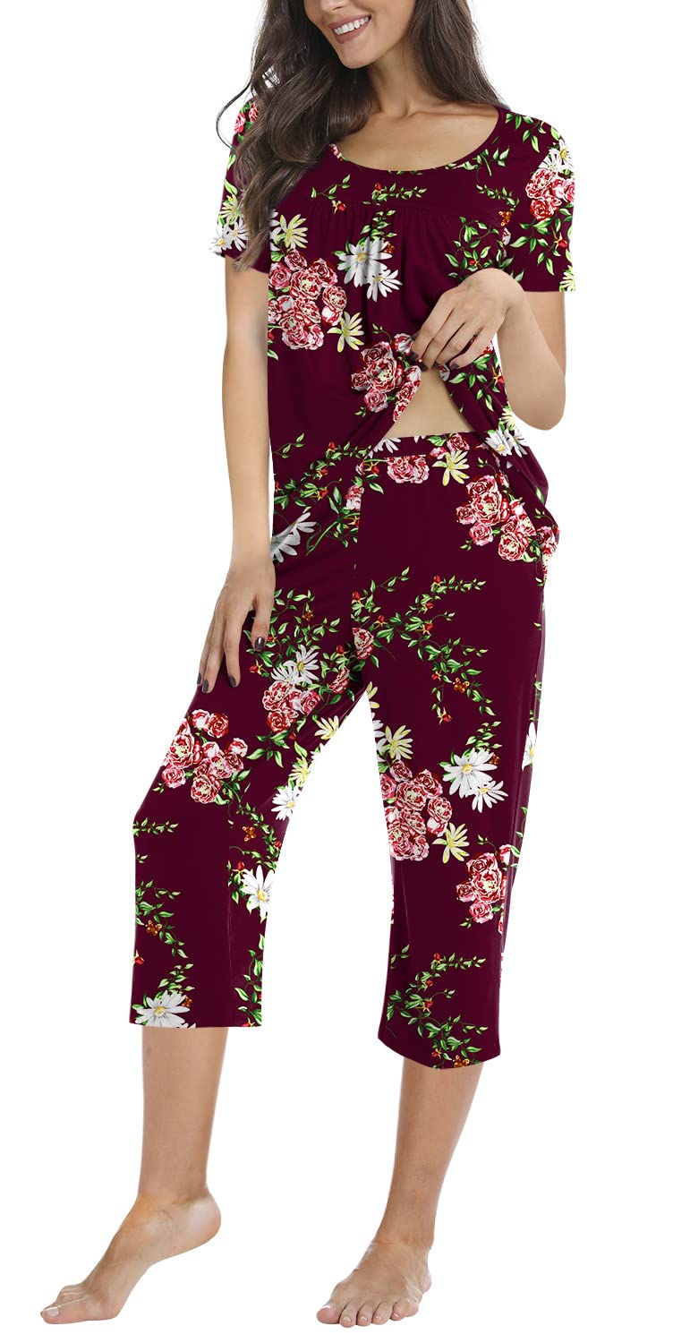 POPYOUNG Women's Summer Pajama Sets - 2 Piece Loungewear with Pockets, Soft Sleepwear for Women | Comfy Nightwear for Home, Vacation & Relaxation