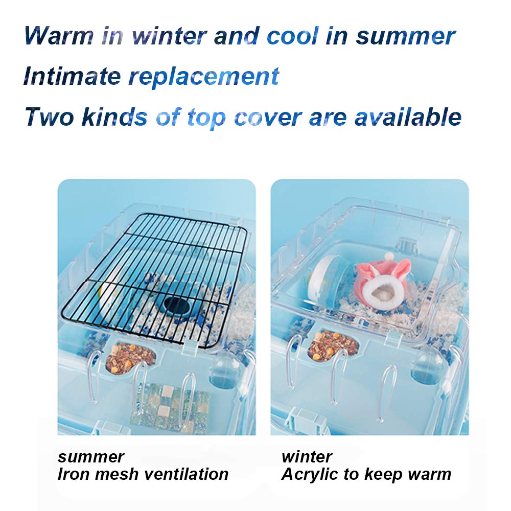 Acrylic Transparent Hamster Cage with Double Drawer & Tunnel - Spacious Rodent Home for Hamsters, Squirrels, Chinchillas - Gold Wire Design with Feeding Accessories & Toys | Perfect for Small Pet Habitats & Play Areas