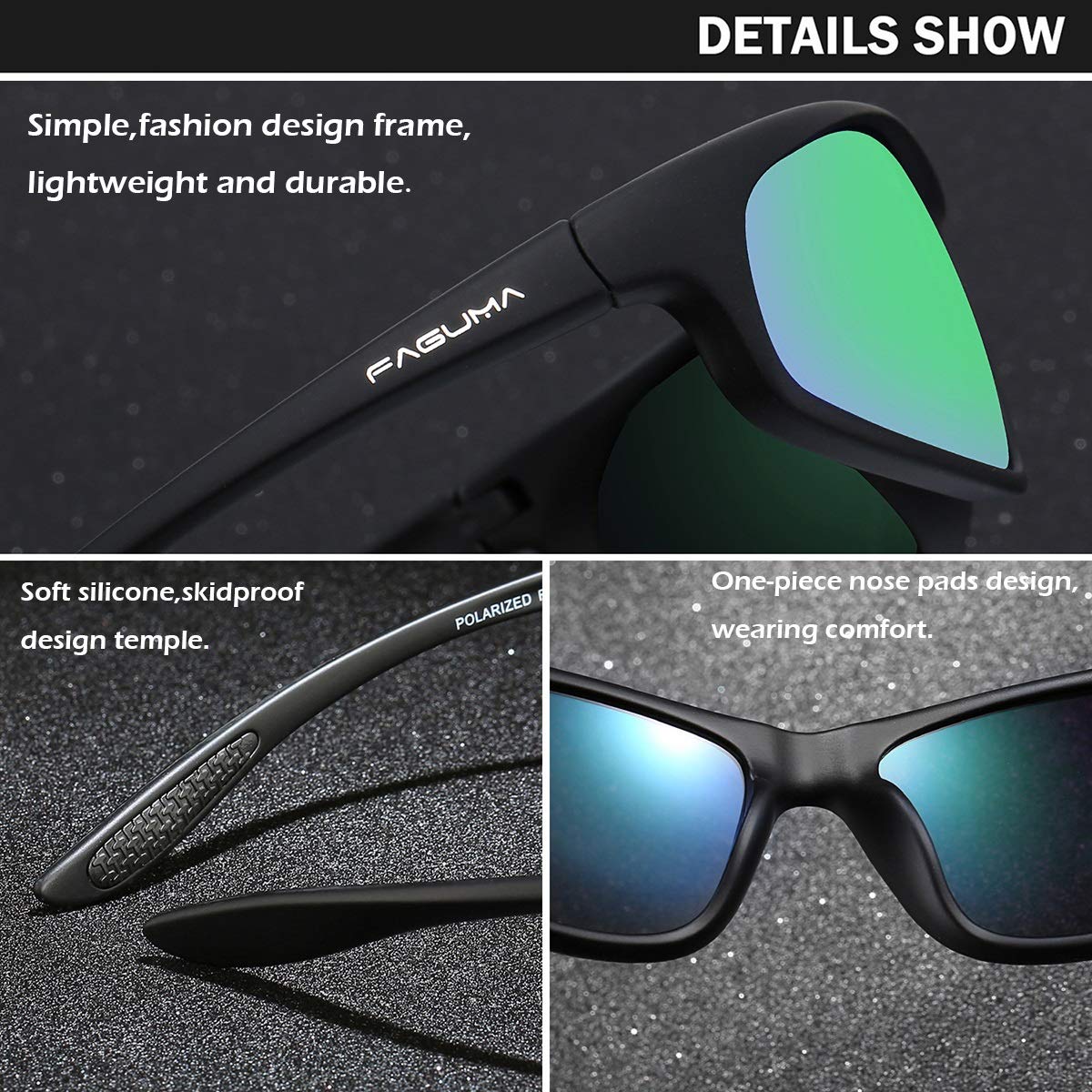 FAGUMA Polarized Sports Sunglasses for Men - UV400 Protection for Cycling, Driving & Fishing - Lightweight Comfortable Outdoor Activewear Accessories