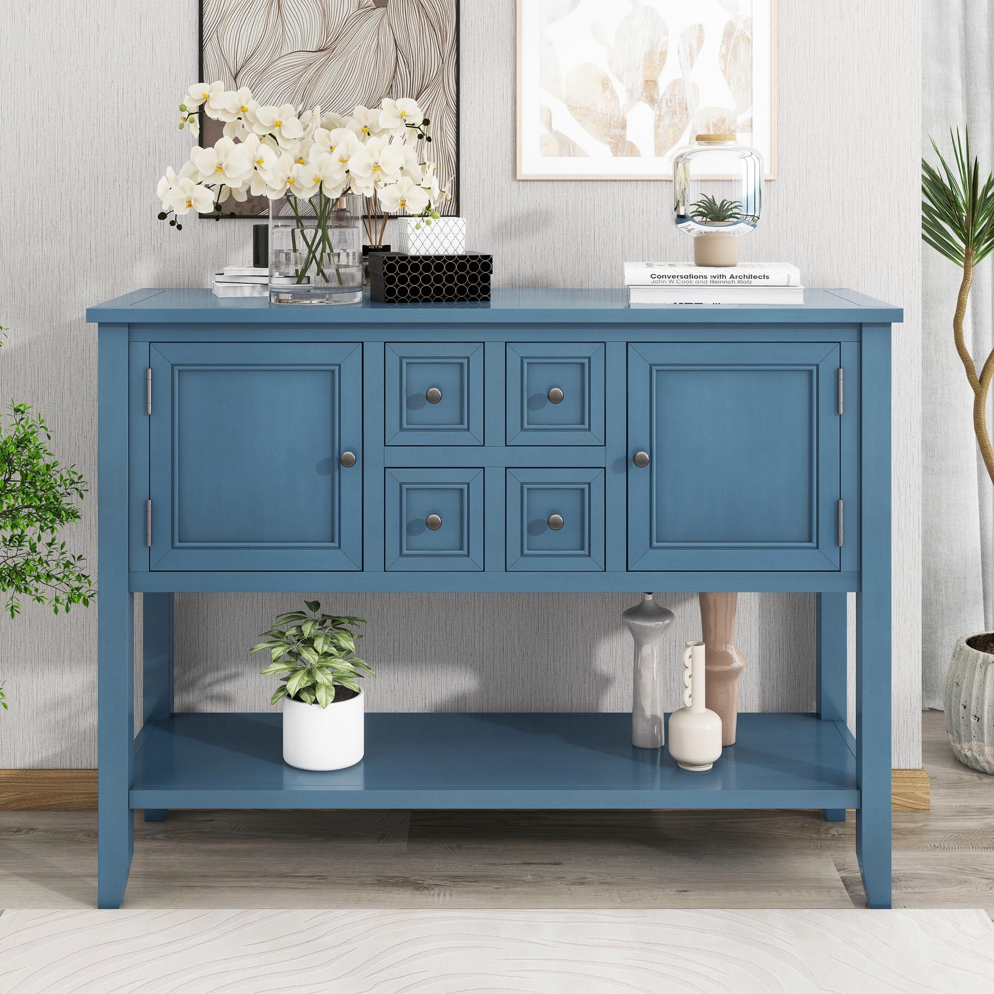 Farmhouse Console Table with Drawer - Rustic Sideboard Buffet Cabinet with Storage for Living Room & Kitchen | Entryway Hallway Organizer, Dining Room Storage Solution