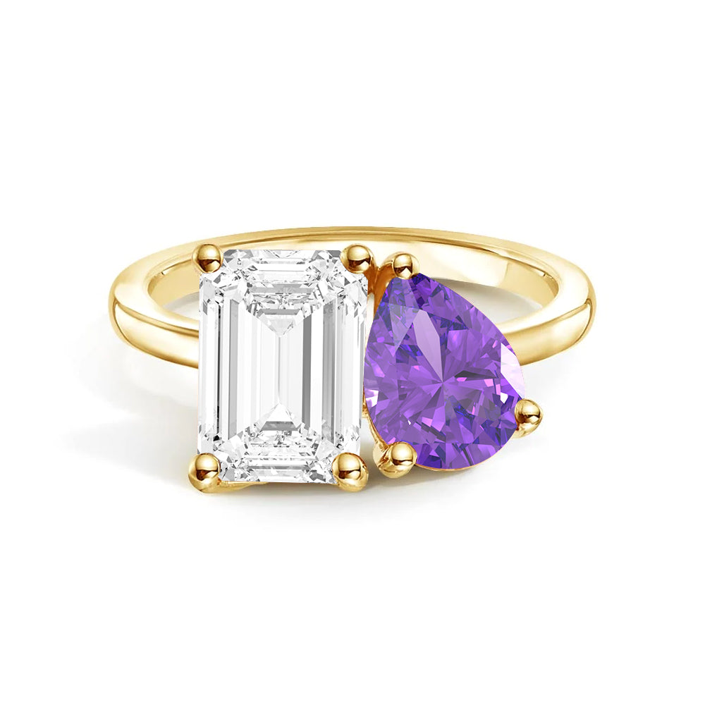 Personalized Toi et Moi Moissanite Birthstone Ring for Women - Custom Anniversary, Engagement & Wedding Gift - Perfect for Valentine's Day, Proposal & Romantic Occasions