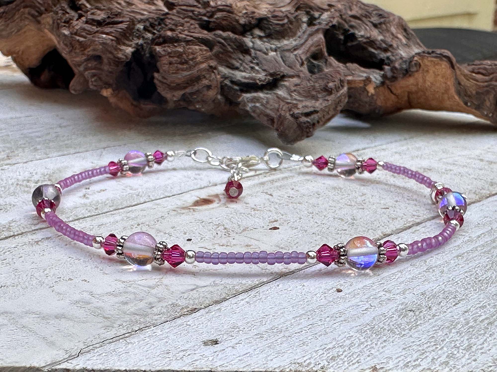 Elegant Heart Purple Beaded Anklet - Dainty Adjustable Ankle Bracelet for Women - Perfect for Beach, Summer & Boho Fashion Accessories
