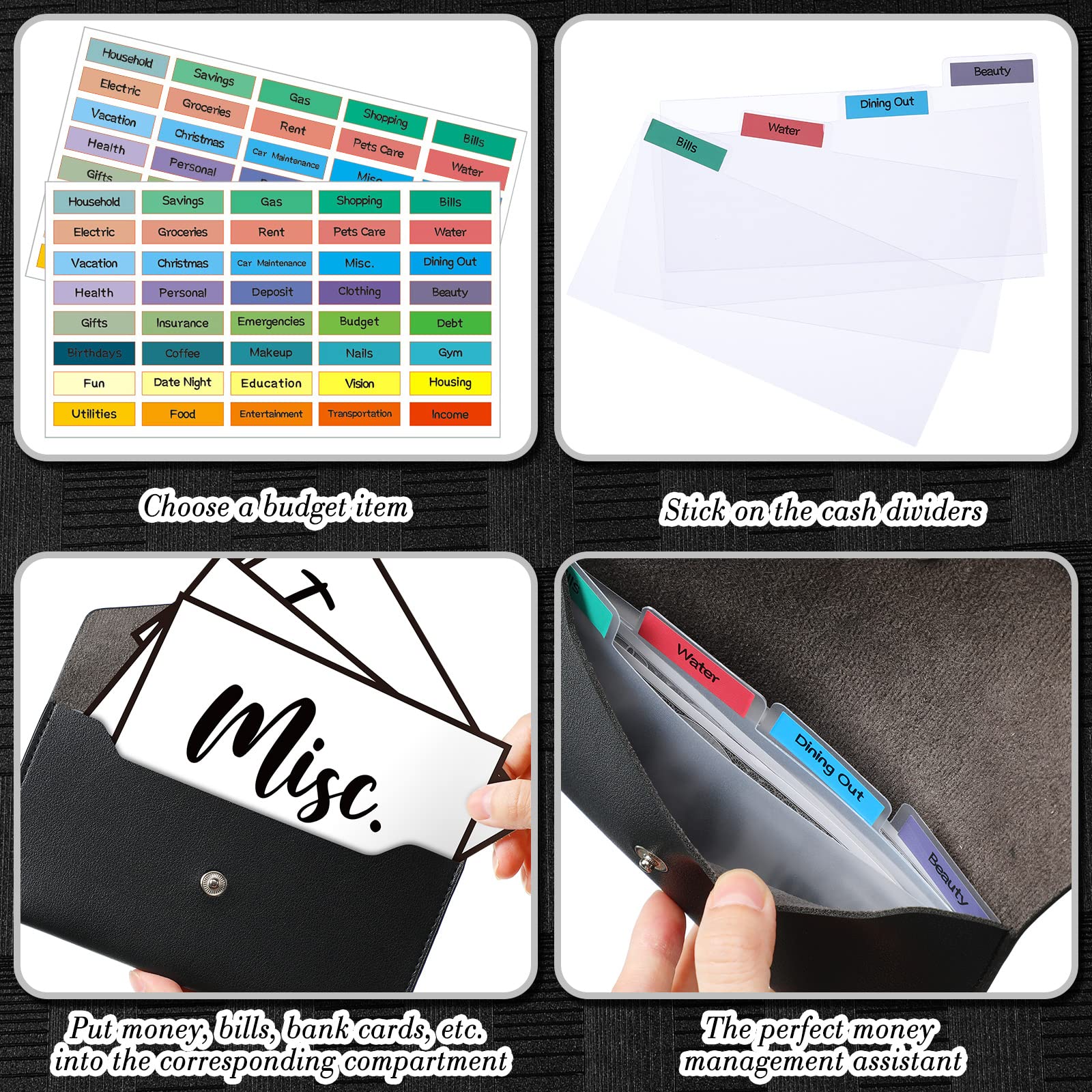 Frienda 11-Piece PU Leather Cash Envelope Wallet Set - Reusable Budget Organizer with Dividers & Multi-Color Stickers for Bill Planning | Perfect for Personal Finance, Savings Tracking, and Cash Budgeting