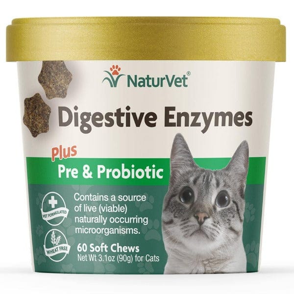 NaturVet Digestive Enzymes with Prebiotics & Probiotics Soft Chews for Cats - Supports Healthy Digestion & Gut Health - Perfect for Sensitive Stomachs & Mealtime Comfort
