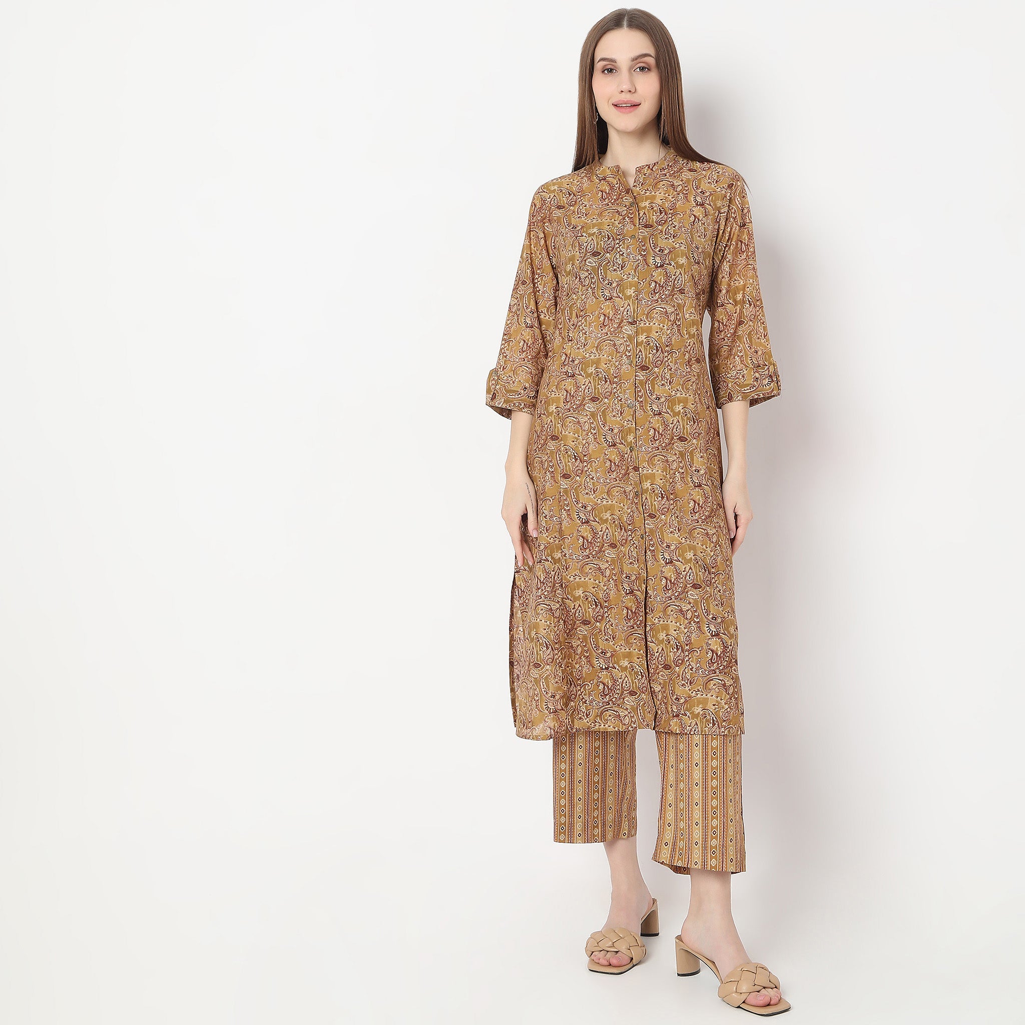 Floral Print Calf-Length A-Line Kurta with Pants Set for Women | Indian Ethnic Wear | Perfect for Festivals, Weddings & Casual Outings
