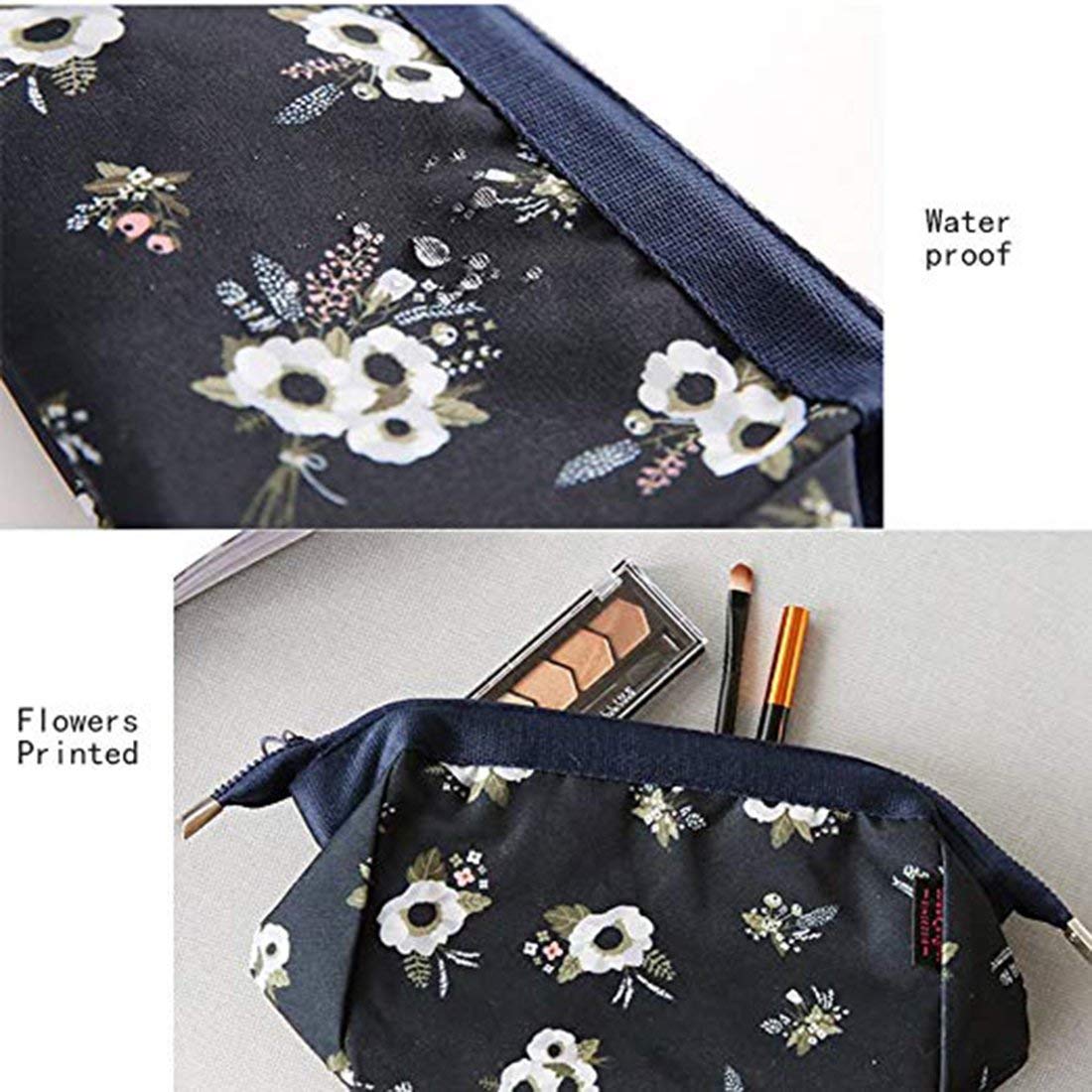 Favria Polyester Cosmetic Toiletry Bag for Women - Waterproof Travel Makeup Organizer with Zippered Pockets, Wristlet Handle - Blue Floral Design | Perfect for Travel, Gym, Beach & Daily Essentials Storage