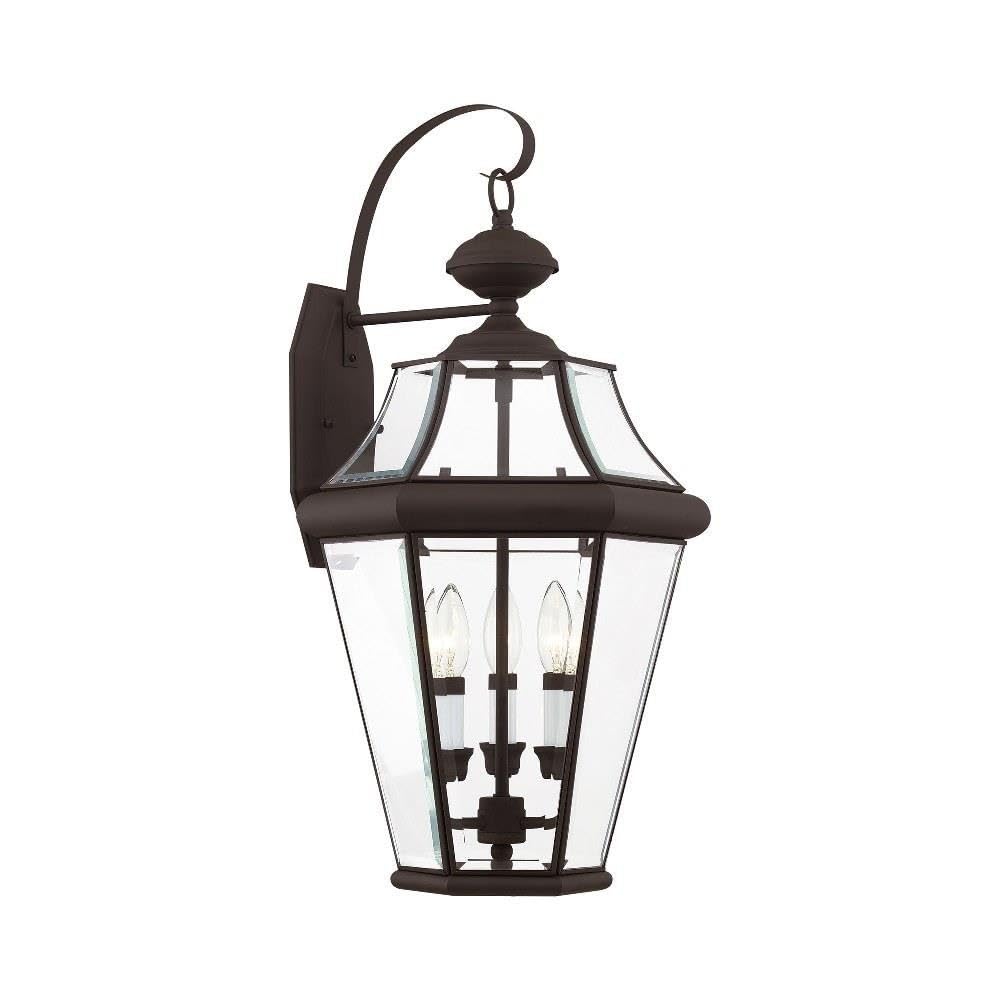 Livex Lighting 2361-07 Outdoor Wall Lantern with Clear Beveled Glass Shades, Bronze Finish - Weatherproof Exterior Light for Porch, Patio, Garden & Entryway