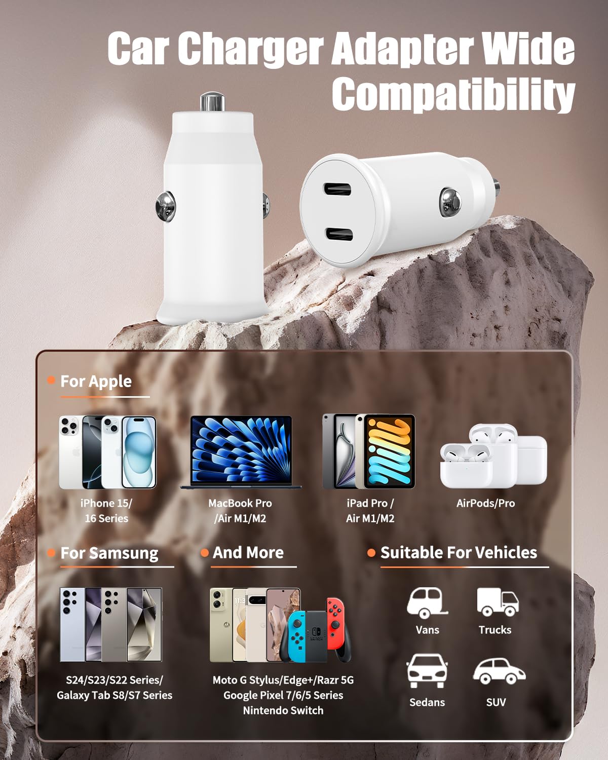 2-Pack 40W Dual USB C Car Charger Fast Charging Adapter for iPhone 16/15/14/13/12 Pro Max Plus, iPad, Samsung Galaxy - Quick Charge for Road Trips & Daily Commute