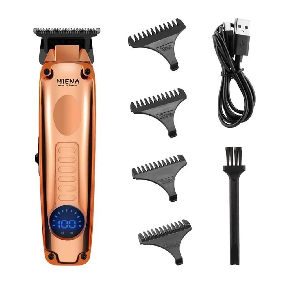 HIENA Professional Cordless Electric Hair Clipper for Men - USB Rechargeable with LED Display, Portable Hair Trimmer for Home & Travel Use (Rose Gold) - Perfect for DIY Haircuts, Beard Trimming & Grooming
