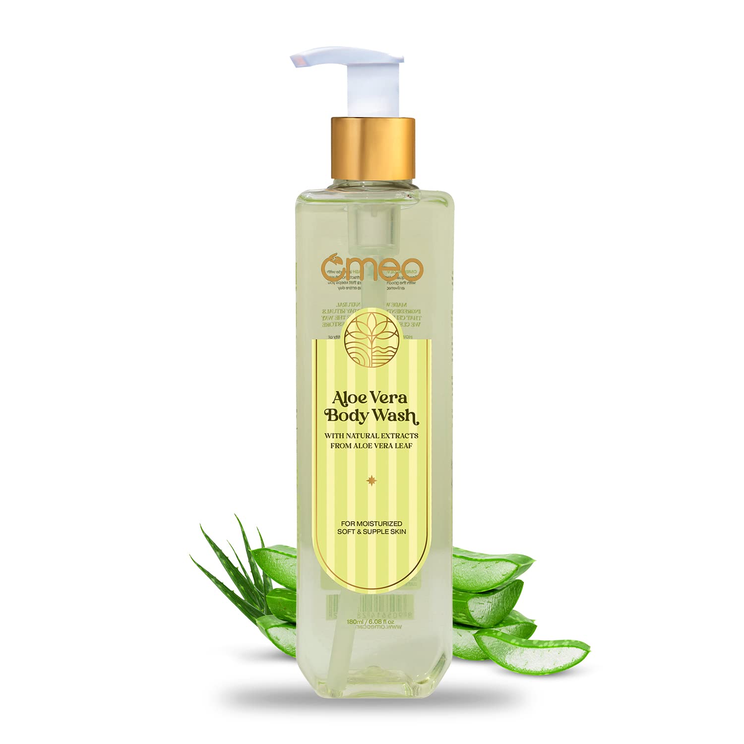 Omeo Aloe Vera Body Wash - 200ML, Natural Aloe Vera Shower Gel for Dry Skin, Gentle Moisturizing Skin Cleanser for Men & Women | Pump Bottle | Perfect for Daily Shower & Sensitive Skin Care