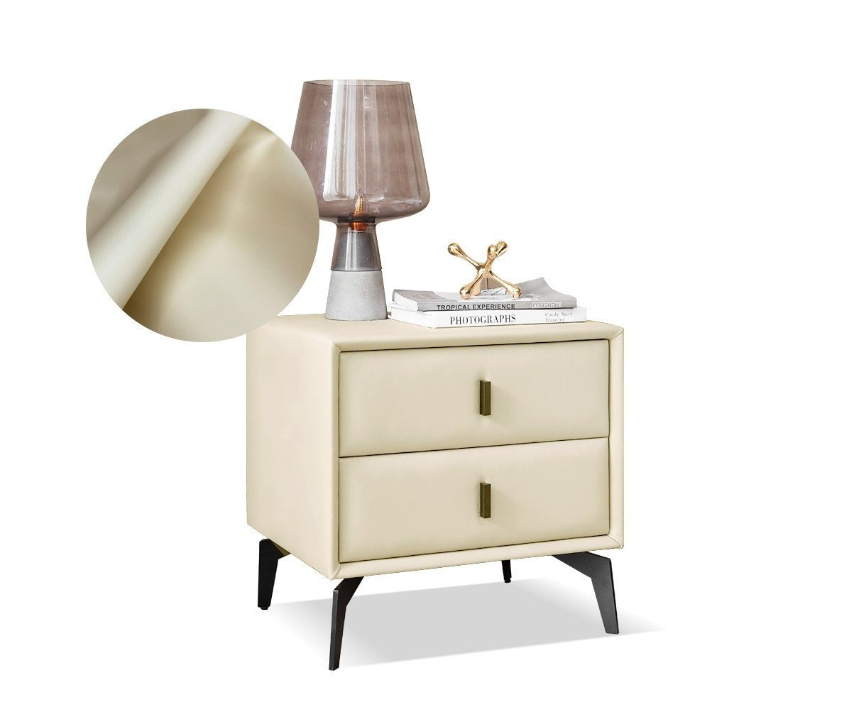 Organic Leather Nightstand - Handcrafted Solid Wood Bedside Table with Drawer for Bedroom Decor | Modern & Rustic Home Furniture for Living Room, Bedroom, or Guest Room