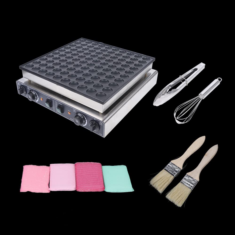 Mini Pancake Maker - 110V Nonstick Dutch Poffertjes Machine for 1.8 Inch Mini Waffles (100 Pcs Included) - Perfect for Breakfast, Brunch, Kids Snacks & Party Desserts