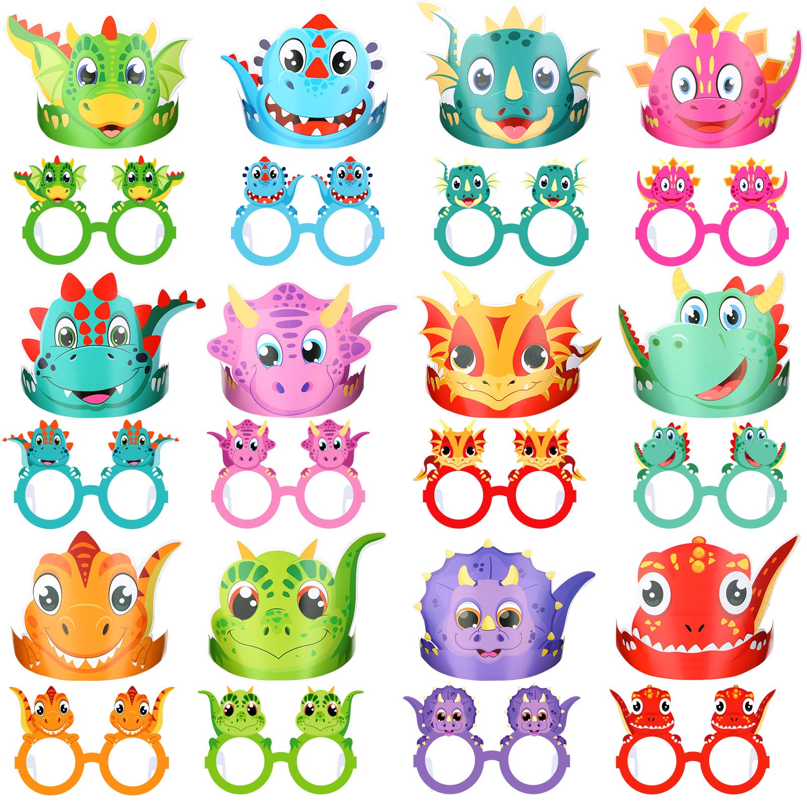 48-Piece Dinosaur Birthday Party Supplies Set - Includes Dino Paper Hats, Adjustable Sunglasses & 24 Ropes - Perfect for Kids' Dinosaur Theme Parties, Christmas Gifts & Photo Props - Great for Birthday Decorations, Classroom Activities & Jurassic-Themed Events