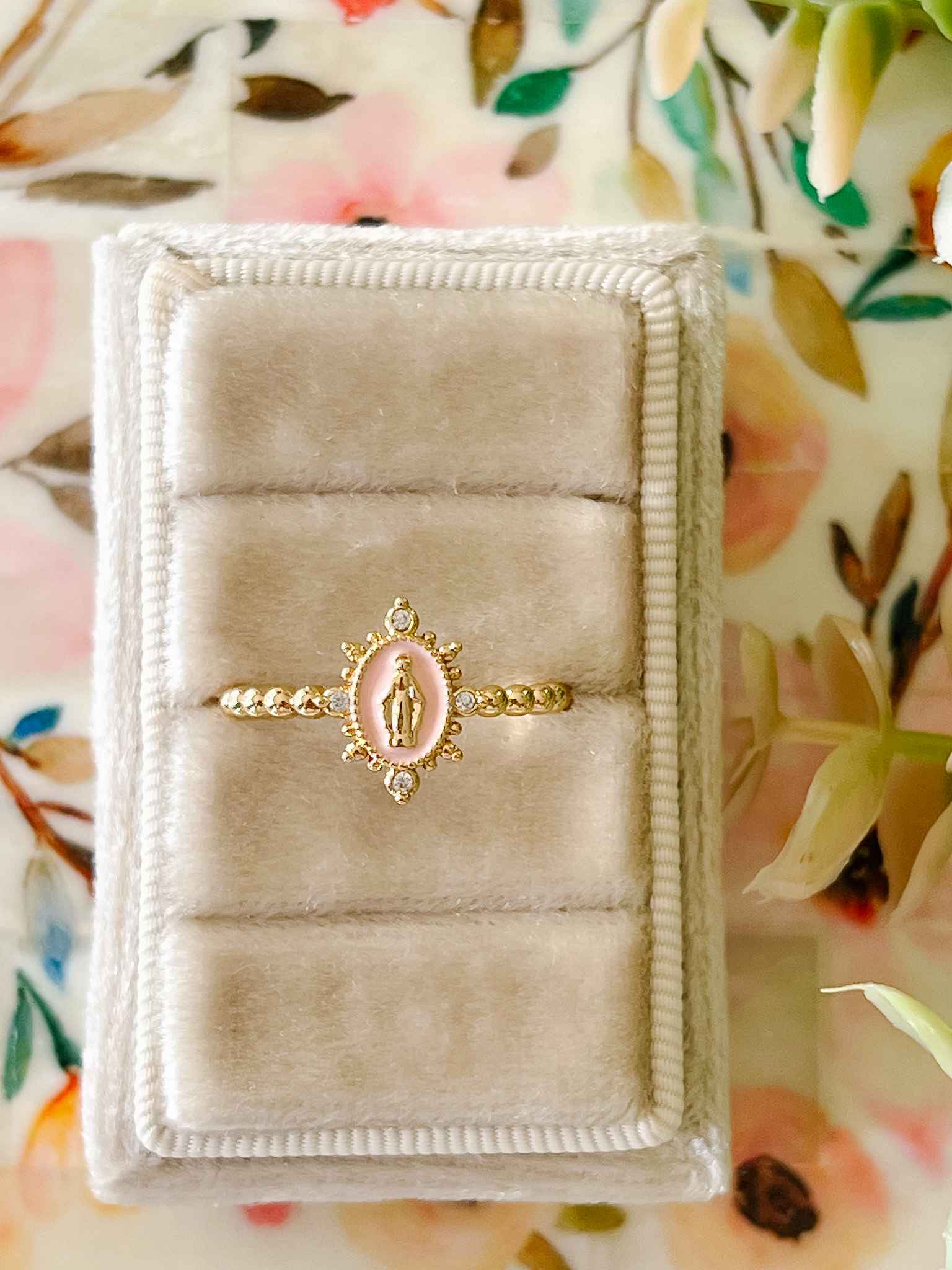 Heavenly Pink Lady Lourdes Ring - Elegant Religious Jewelry for Women, Perfect for Daily Wear, Church & Special Occasions