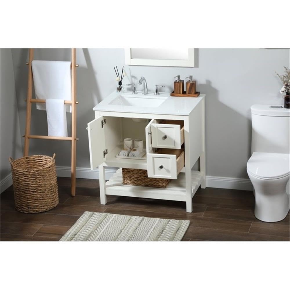 32 Inch Single Bathroom Vanity Cabinet with Sink - Elegant White Finish for Modern Bathroom & Powder Room Makeover