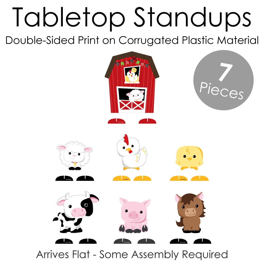Big Dot of Happiness Farm Animals Barnyard Baby Shower Decorations - 7-Piece Table Centerpiece Standups for Birthday Parties, Nursery Room Decor & Farm Theme Events