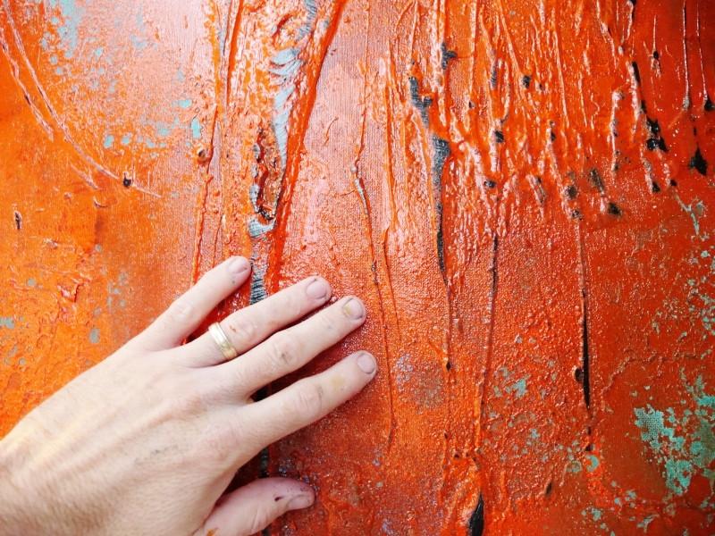 Orange and Teal Abstract Painting - 47x59 Inch Modern Canvas Wall Art for Living Room, Bedroom & Office Decor | Large Contemporary Artwork