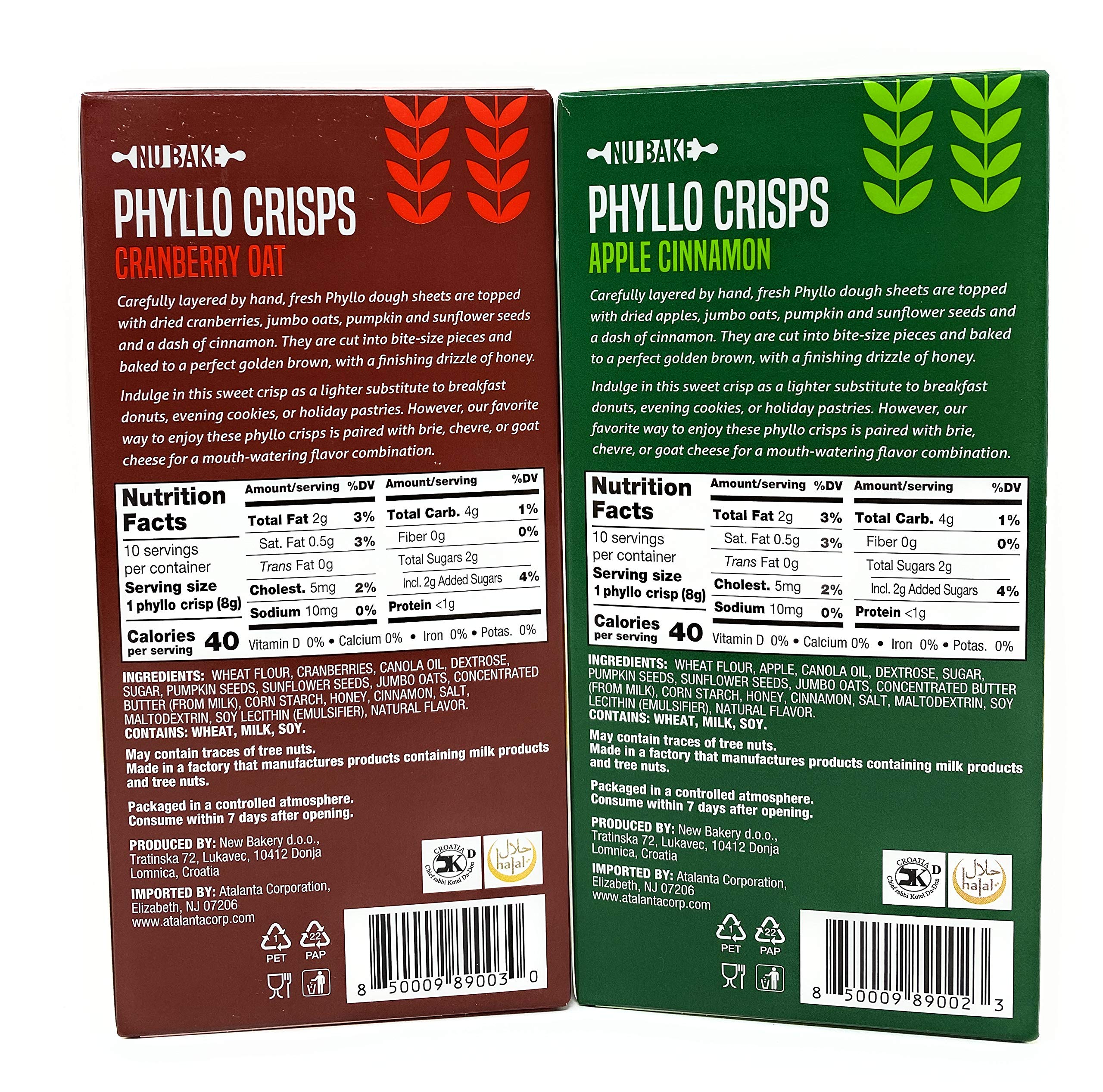 Nu Bake Phyllo Crisps Pastry Dough Sheets - Cranberry Oat & Apple Cinnamon Variety Pack (2 Pack, 2.8 oz) | Crispy Snack for Breakfast, Dessert & Tea Time