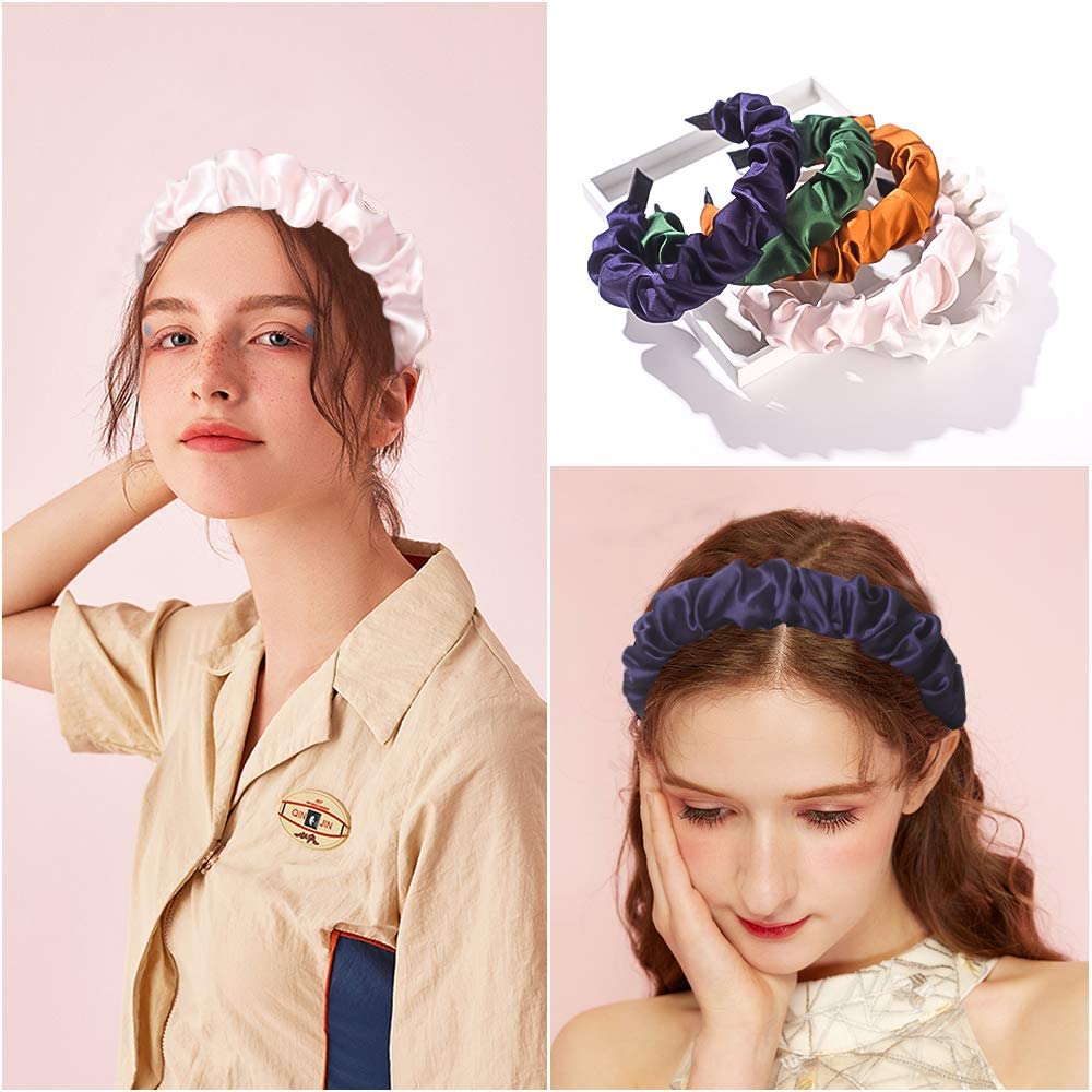**Barakath Satin Tie-Dye Headbands for Women – 6-Pack Colorful Pleated Wide Hairbands, Non-Slip Ruched Hair Accessories for Girls & Women – Perfect for DIY Styling, Long & Short Hair – Gym, Work, Party, Everyday Wear**