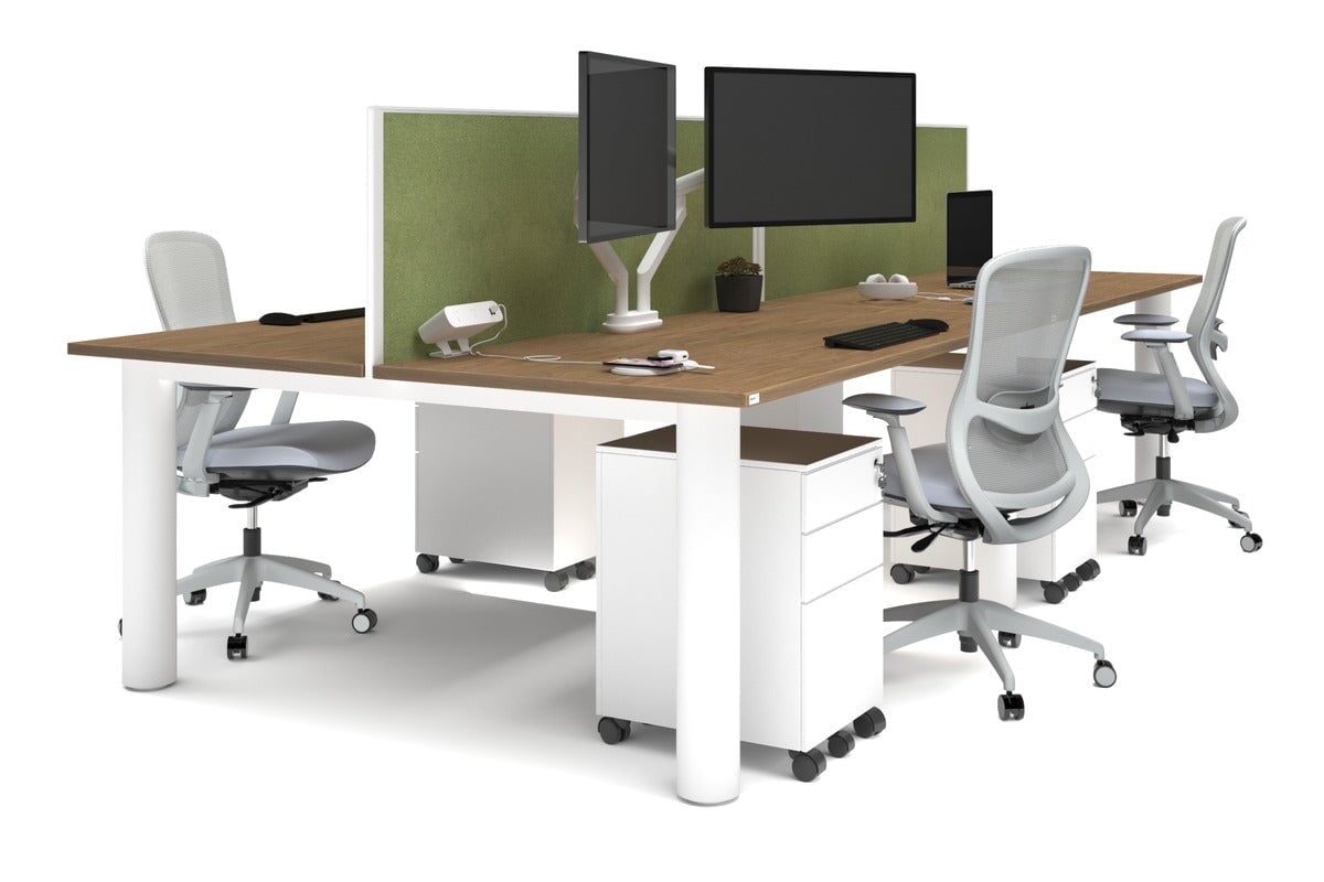 Quadro Cylinder Leg 4-Person Office Workstation Desk - 1600L x 800W with Cable Management - Modern Office Furniture for Team Collaboration & Productivity