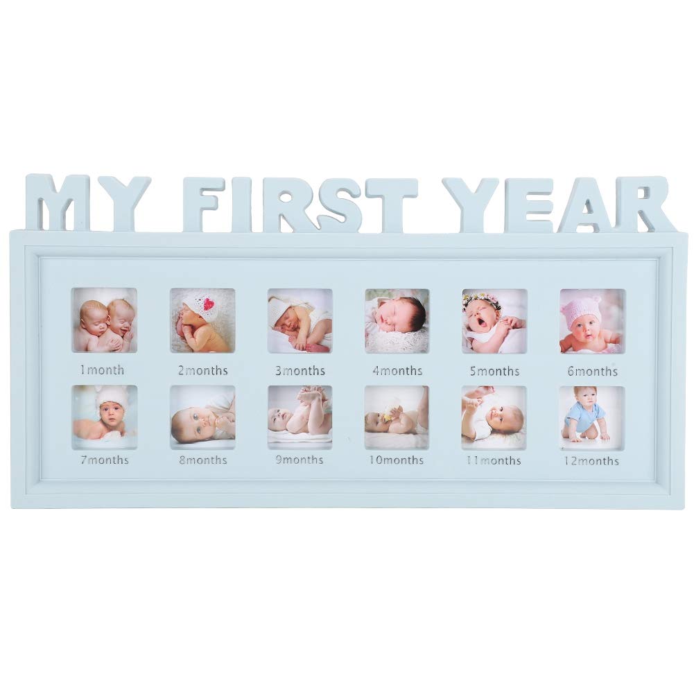 Pssopp Baby Age Stages Photo Frame - Newborn Picture Keepsake, First Year Milestone Display for Nursery Wall Decor - Perfect Baby Shower Gift & Room Decoration