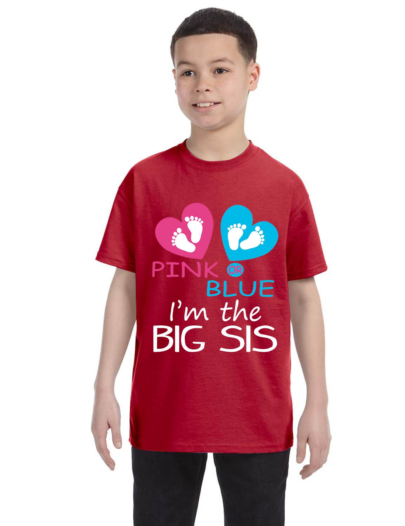 ALLNTRENDS Big Sis Gender Reveal T-Shirt for Kids & Youth - Pink or Blue | Newborn Sibling Announcement & Baby Shower Gift