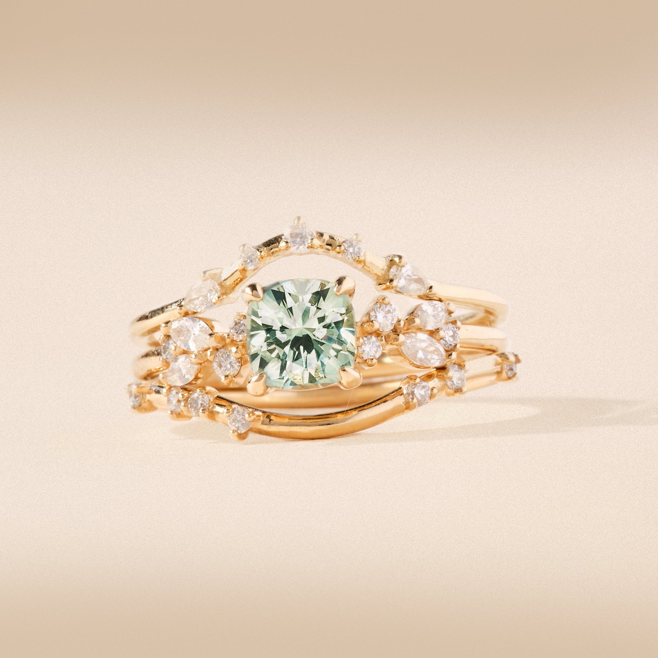 Wildflower Grace Unique Engagement Ring - 14K Yellow Gold, Cushion Cut Sapphire & Brilliant Diamonds | Perfect for Proposals, Anniversaries & Special Occasions