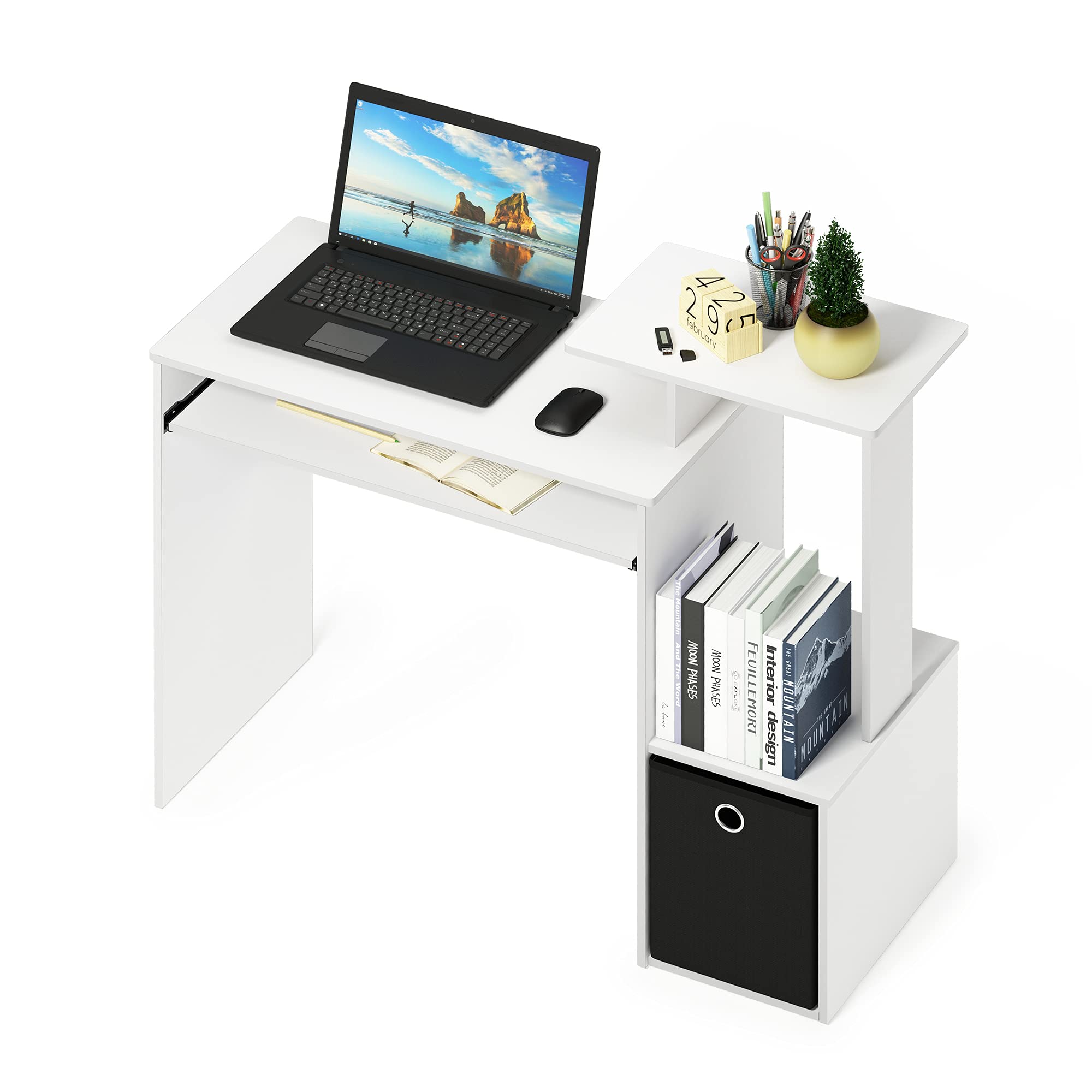 Furinno Econ Multipurpose Home Office Computer Writing Desk - Compact Workstation for Small Spaces, White/Black - Perfect for Remote Work, Study & Home Office Setup
