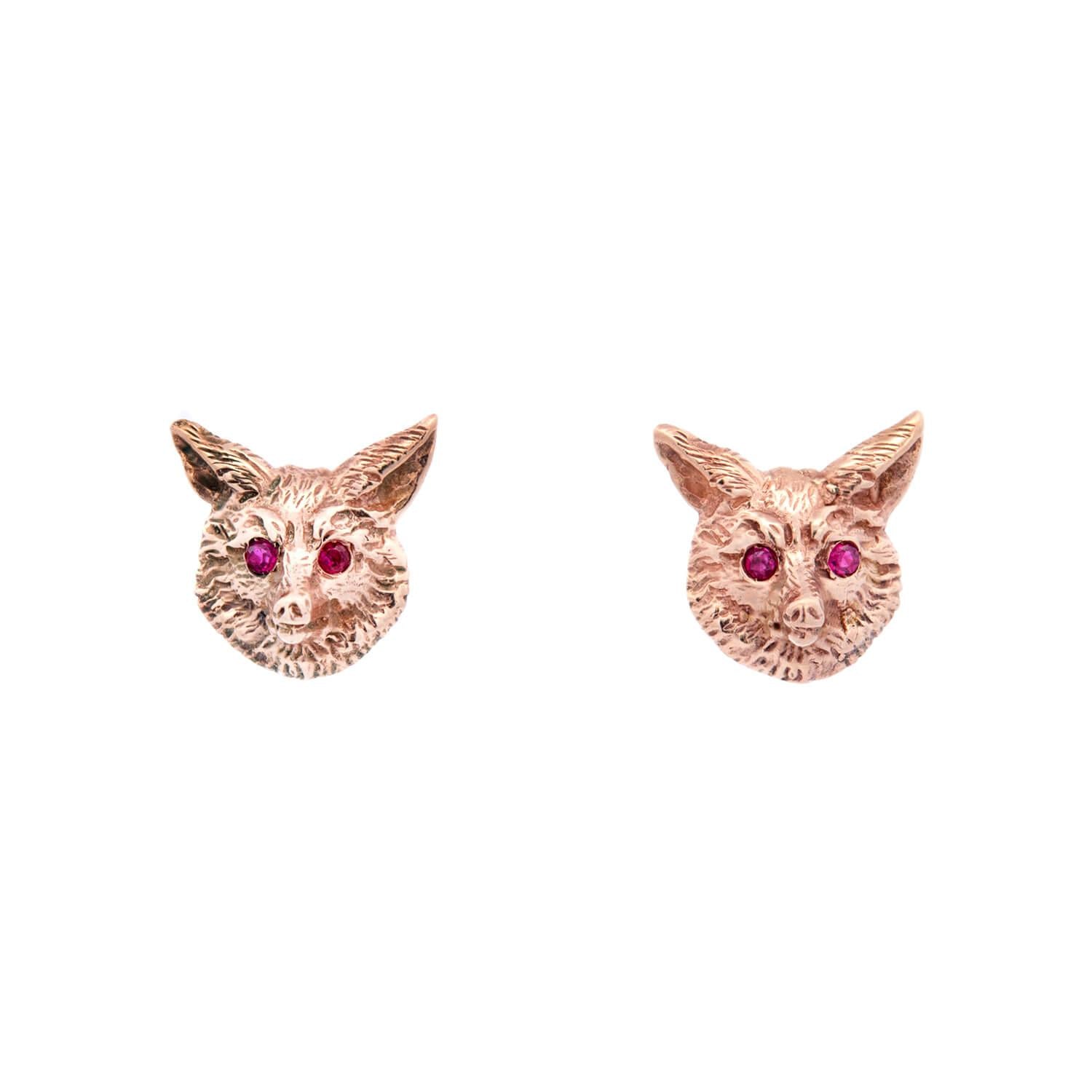 Vintage J.E. Caldwell & Co. Art Deco 14K Gold Ruby Fox Stud Earrings for Women - Elegant Gift for Birthday, Anniversary & Special Occasions