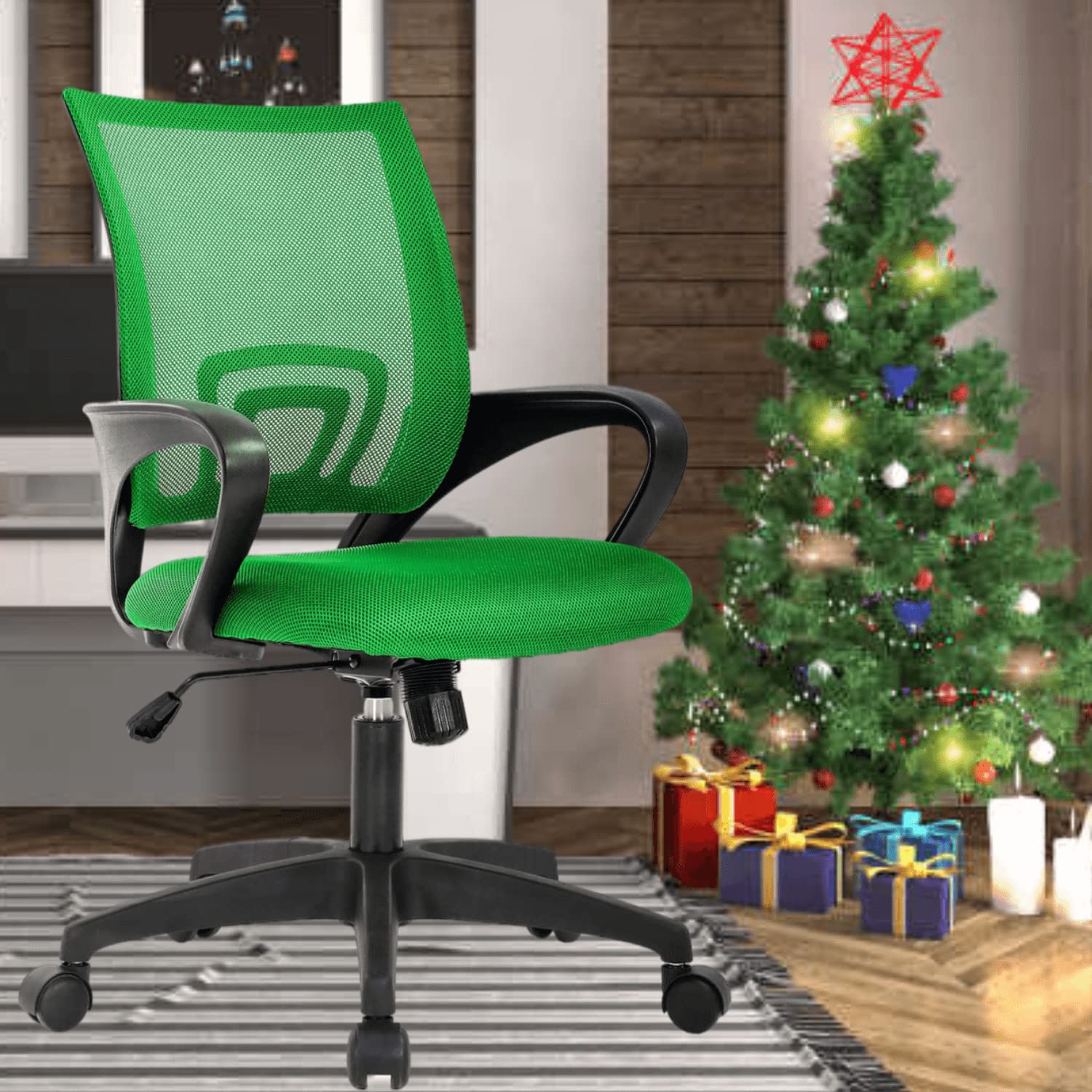 Ergonomic Office Desk Chair Set of 2 - Mid Back Thick Cushion Computer Task Chair with Lumbar Support & Mesh Back - Adjustable Swivel Rolling Executive Gaming Chair for Home Office, Reading, and Work from Home - Perfect for Long Hours of Comfortable Sitting