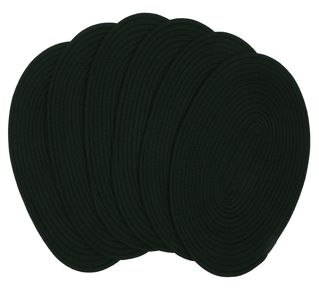 6 Pack Woven Cotton Placemats - 12x16 Inches Oval Braided Rattan Table Mats for Kitchen, Dining Table, Outdoor Party & Wedding Decoration - Elegant Plate Chargers for Everyday Use & Special Occasions (Black)