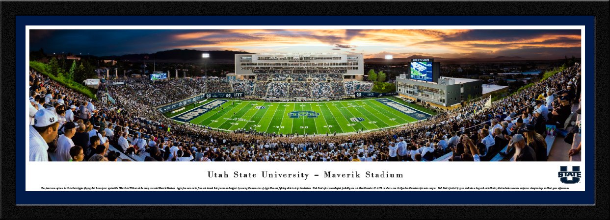 Utah State Football Panoramic Poster - Framed Picture for Home, Office, or Game Room Decor - Perfect Gift for College Football Fans