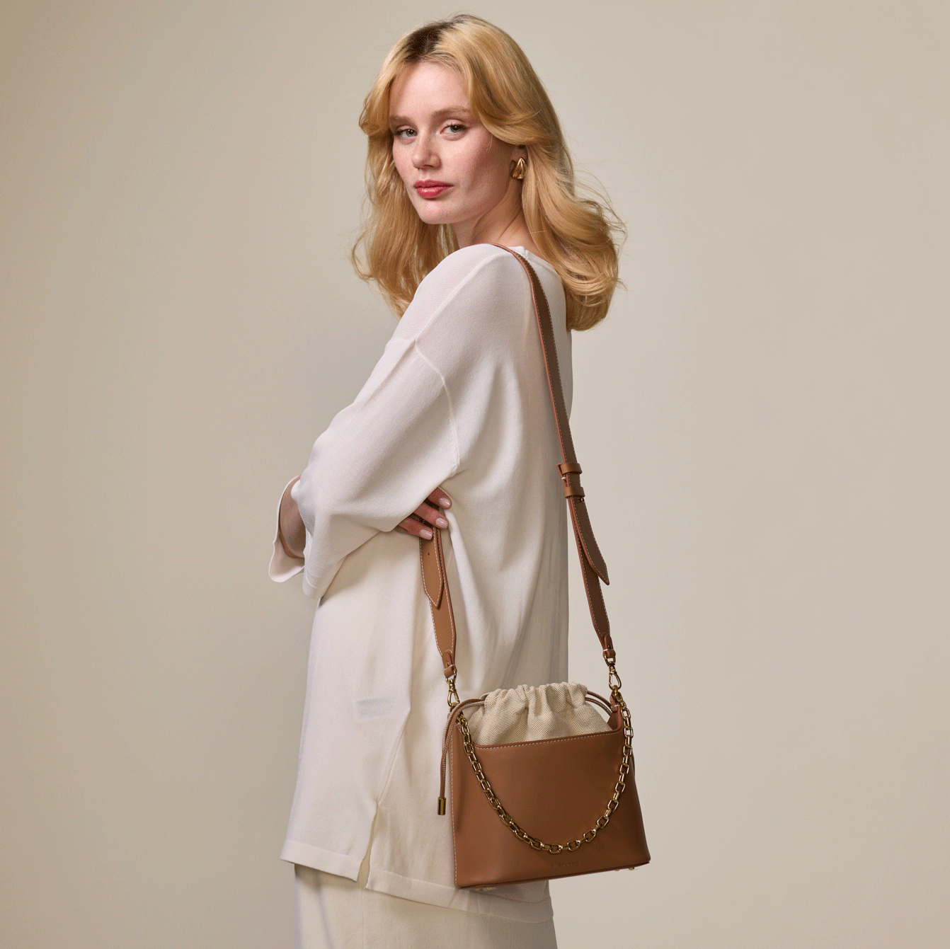 Celeste Handbag for Women - Stylish Fawn & Gold Crossbody Purse - Perfect for Work, Travel, and Everyday Use