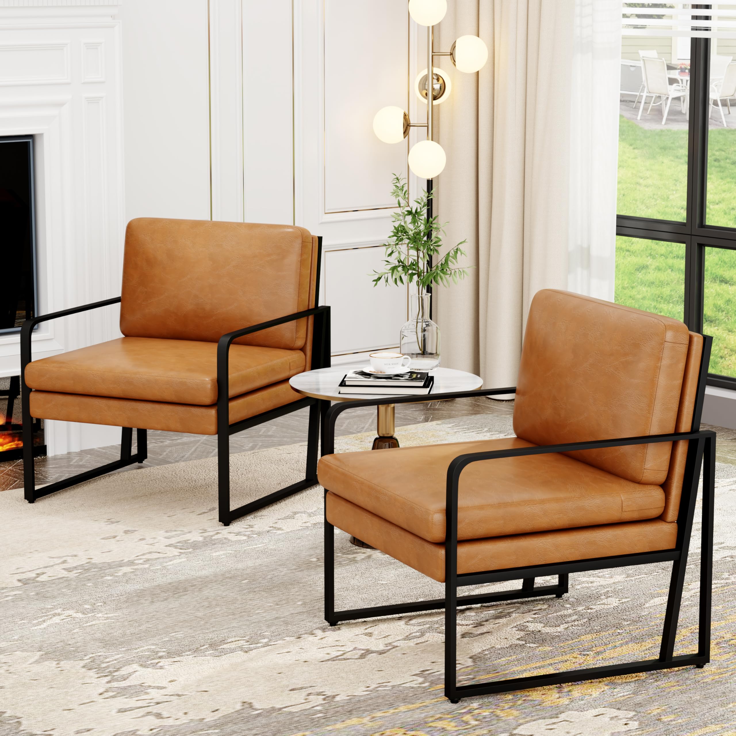 ALISH Set of 2 Modern Accent Chairs - Upholstered Armchairs with Metal Legs & Linen Fabric for Living Room, Bedroom & Office | Perfect as Reading Chairs, Lounge Seating or Side Sofa Chairs (PU Leather Option Available)