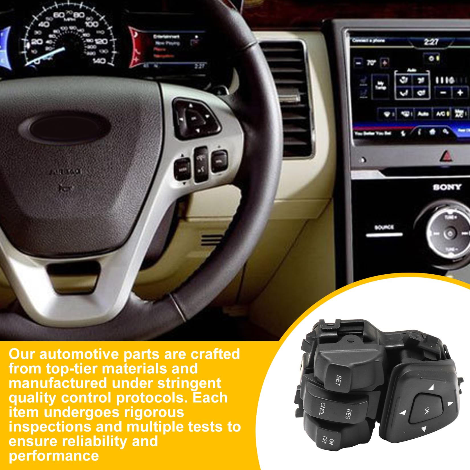 FZJDSD 1PC Car Steering Wheel Switch Compatible with Ford Edge Explorer Flex 2011-2019 - Replacement for BT4T9E740AFW - Easy Installation for Enhanced Driving Control & Convenience