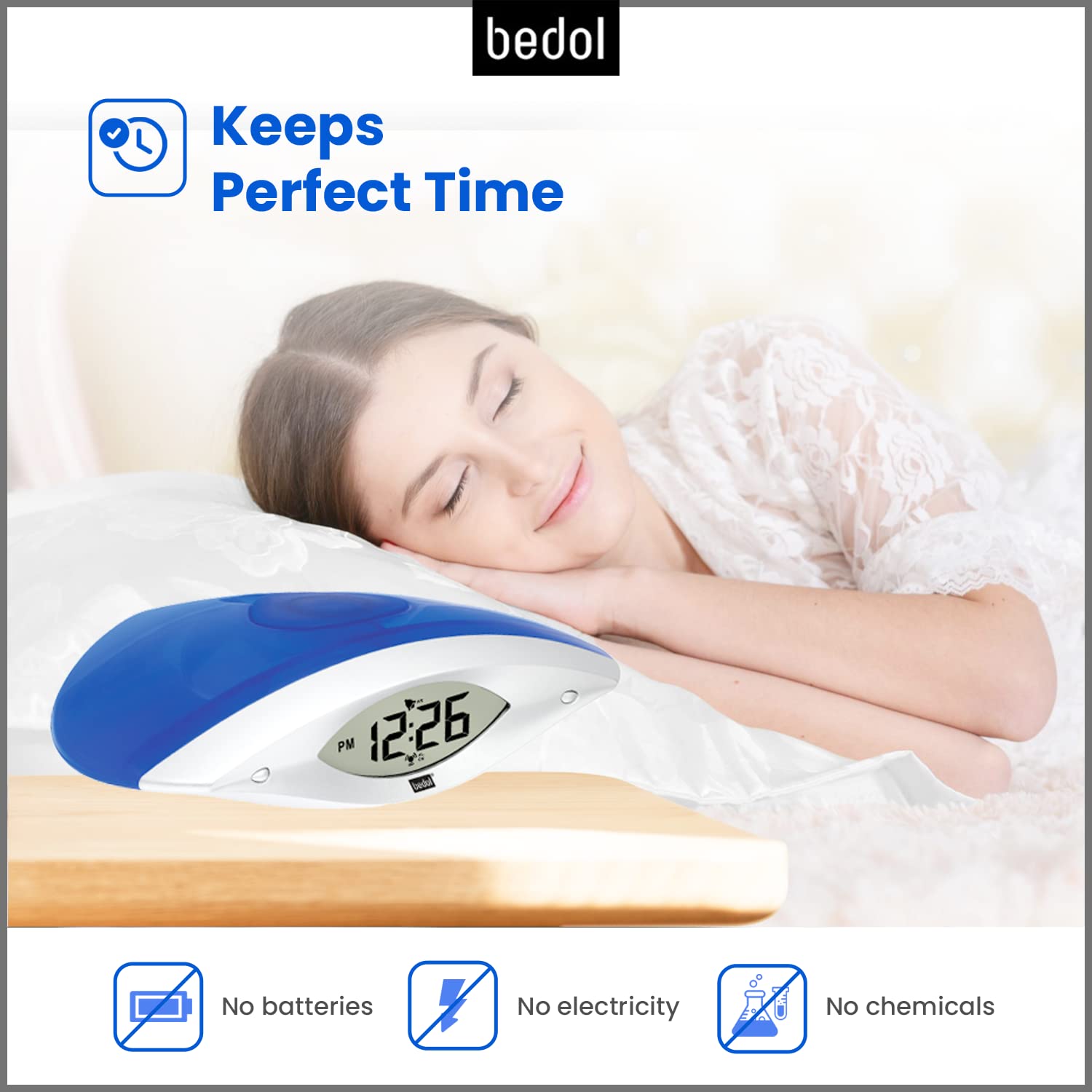 Bedol Eco-Friendly Water-Powered Alarm Clock – No Batteries or Electricity Needed – Recyclable & Modern Design – 4”x3.5” Bedroom Clock – Perfect for Sustainable Living, Kids' Rooms & Unique Gifts