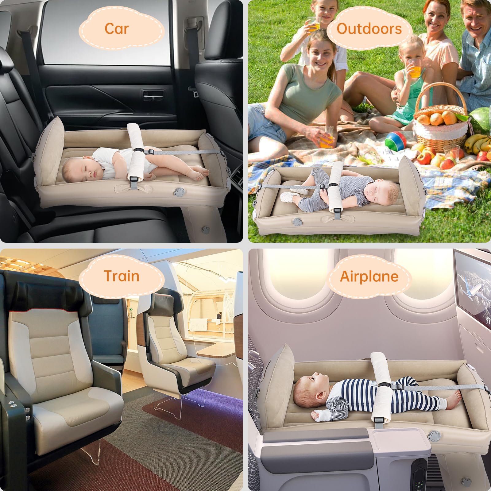 Inflatable Kids Airplane Bed - Toddler Travel Bed with Hand Pump | Comfortable Plane Seat Extender for Flights | Perfect for Long-Haul Travel & In-Flight Napping