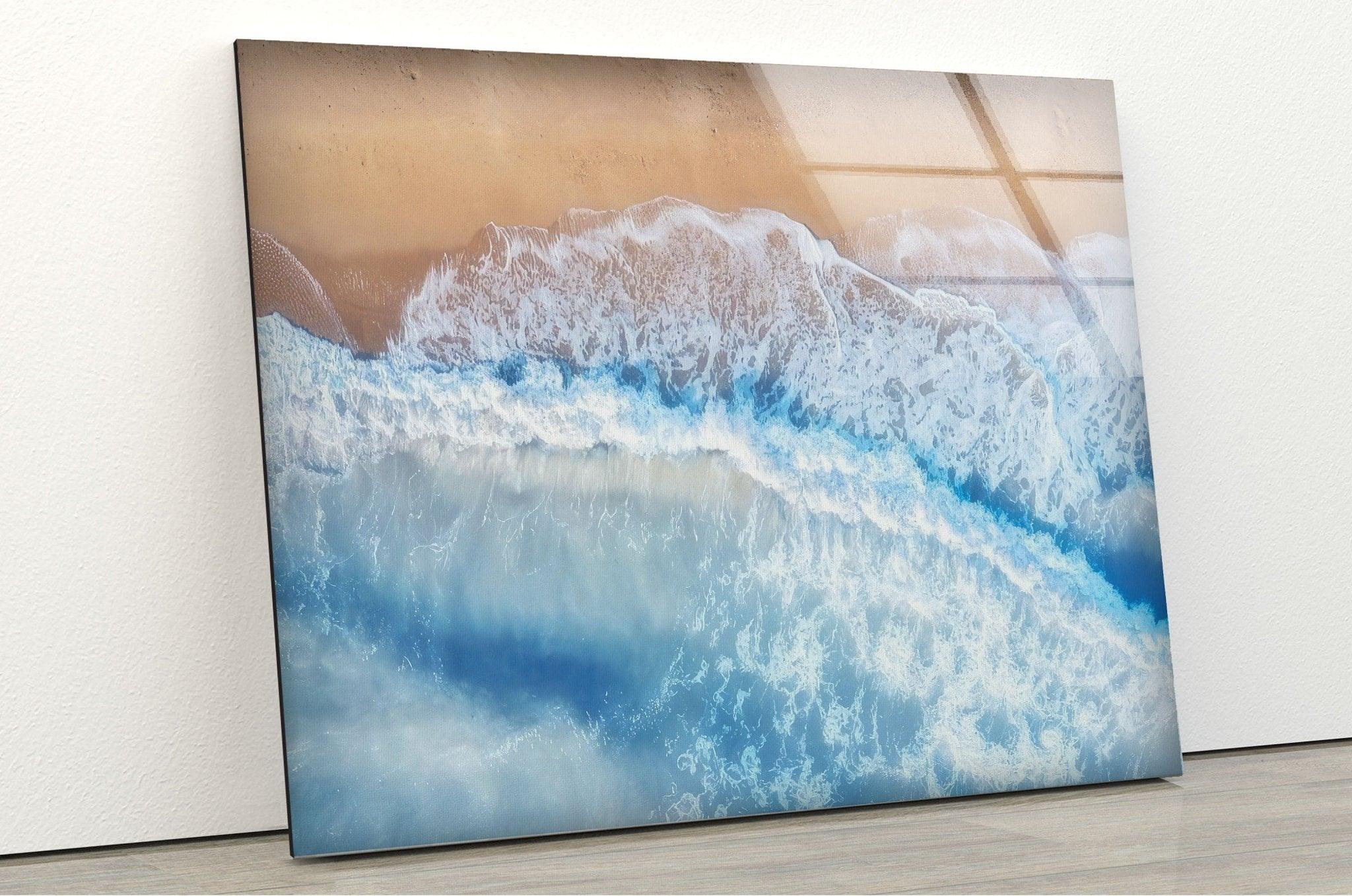 Stunning Aerial View Beach Glass Wall Art - Coastal Home Decor for Living Room, Bedroom & Office - Perfect Gift for Beach Lovers
