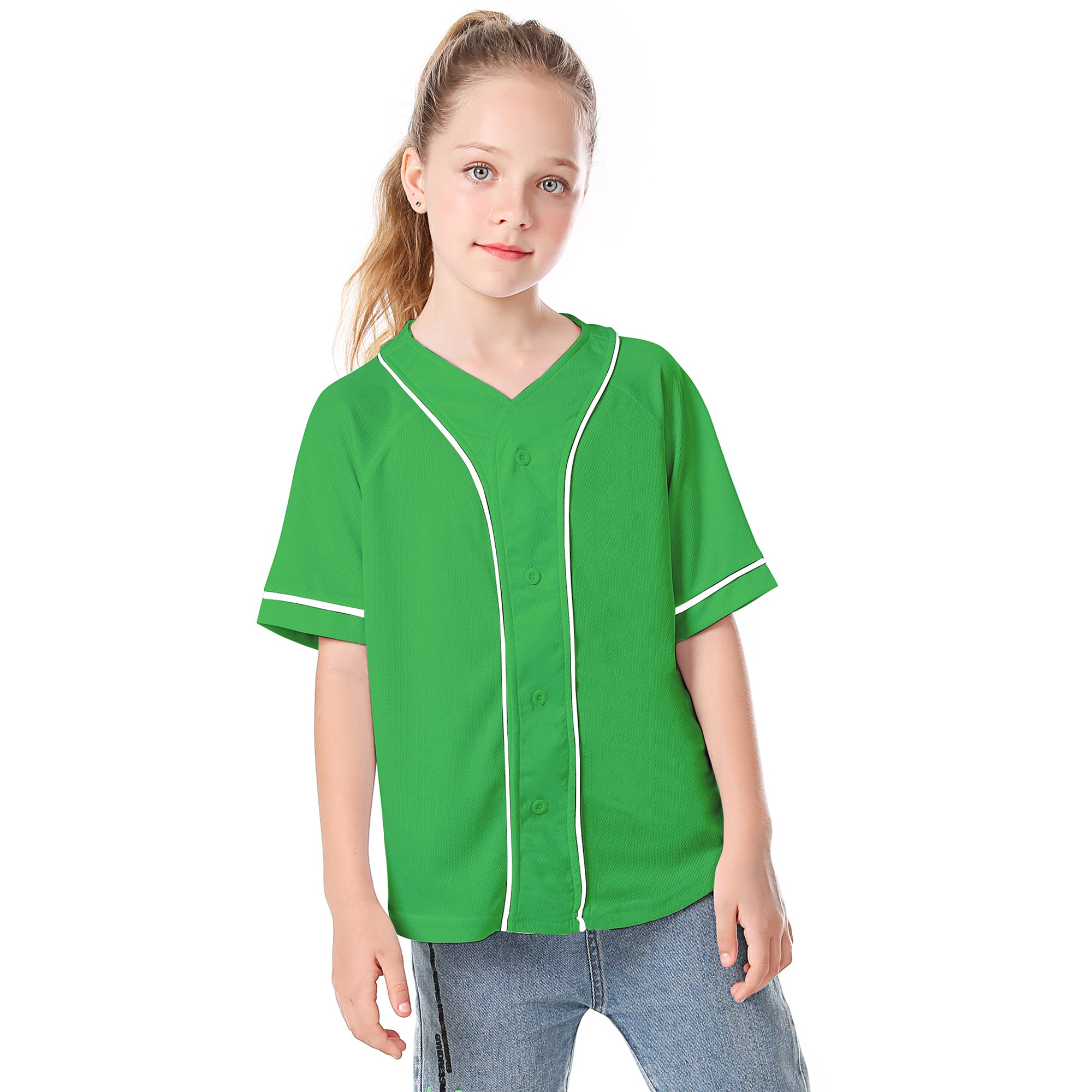 **Boys & Girls Baseball Jersey Button-Up T-Shirt - Trendy Hip Hop Short Sleeve Tee for Kids - Black & White Baseball Shirt for Sports, Casual Wear & Street Style**