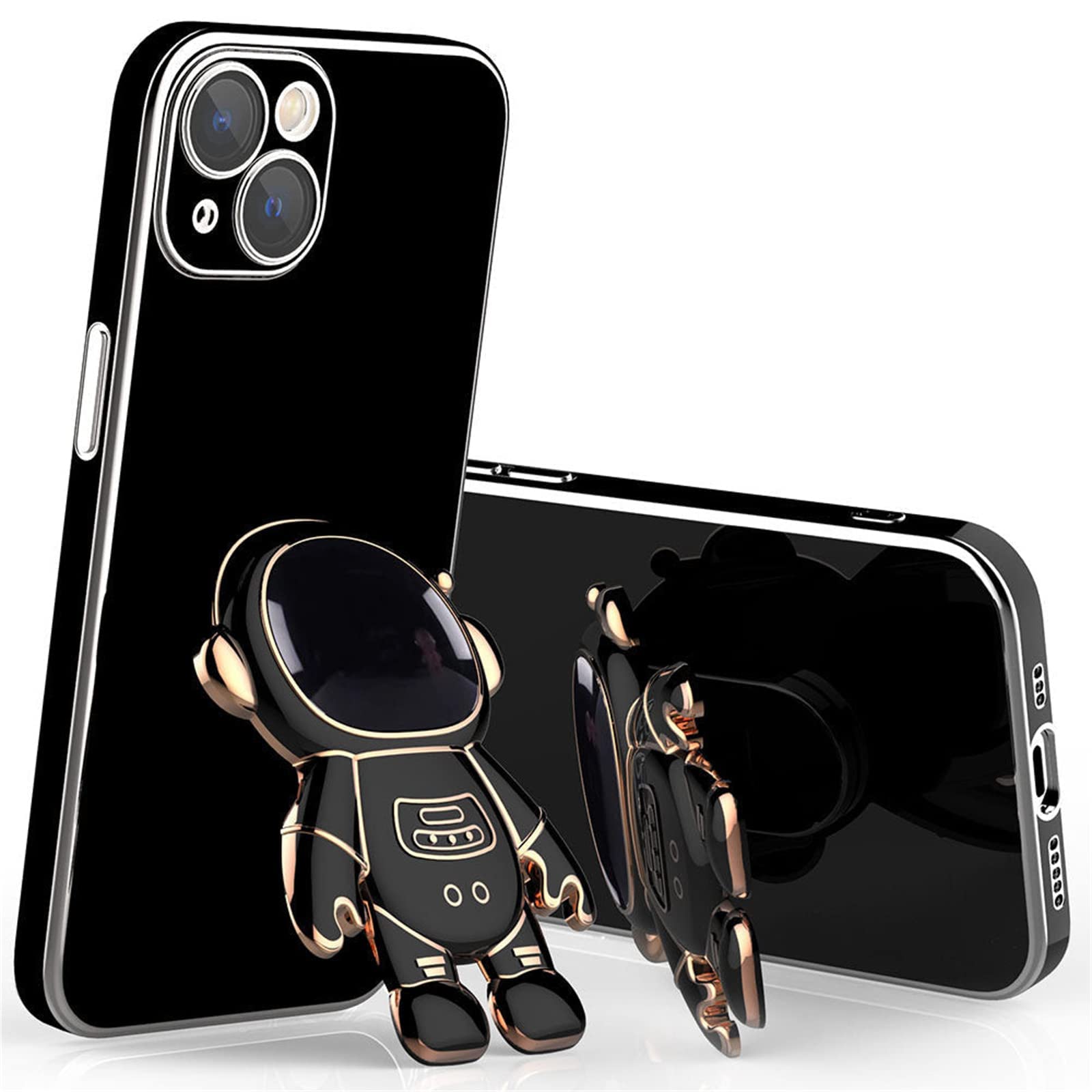 Astronaut Hidden Stand Phone Case for iPhone 13 Pro - 6D Electroplated Shockproof Protective Cover with Kickstand & Lens Protector (Black) - Perfect for Space Lovers, Daily Use & Travel Protection