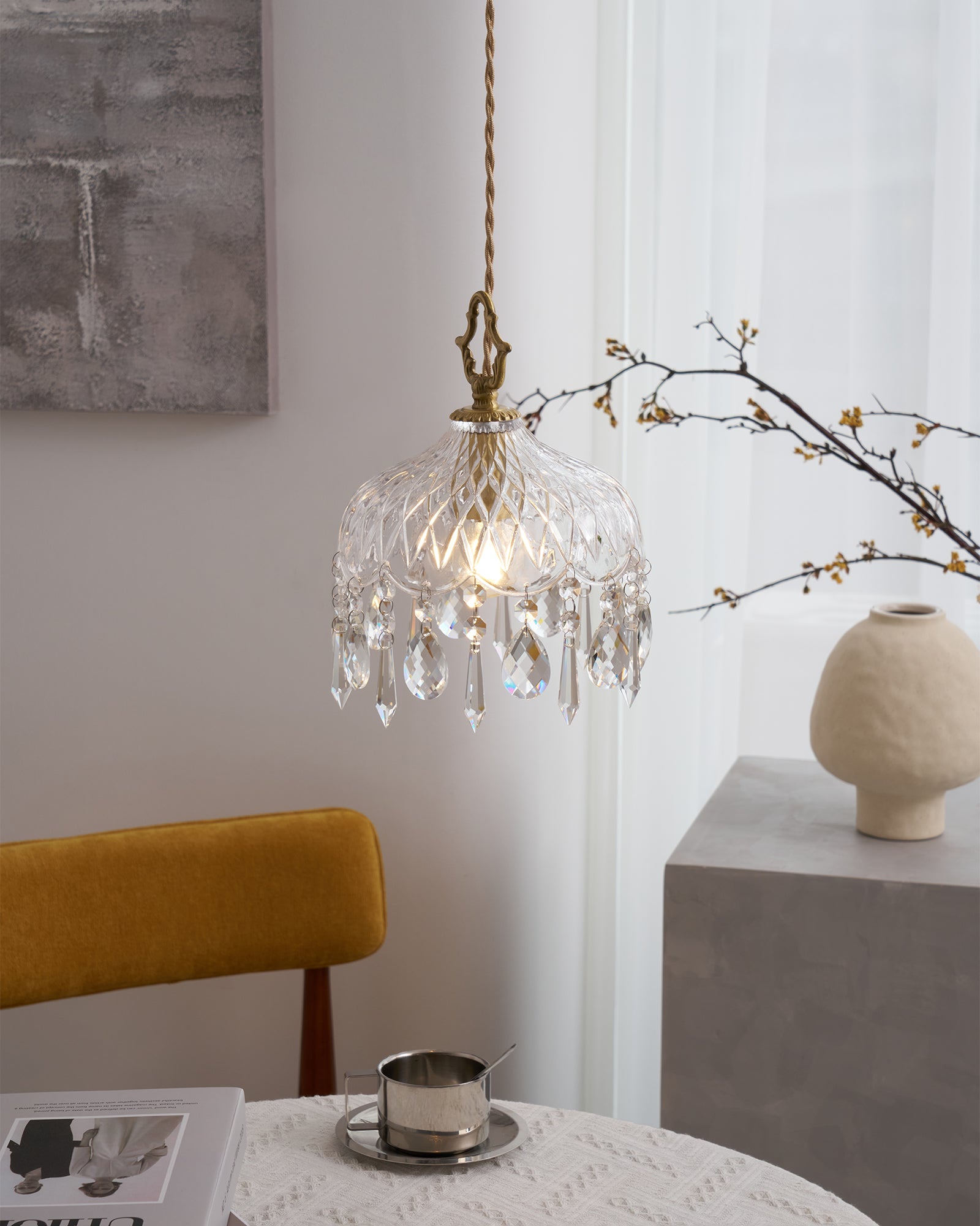 Modern Bowl Shade Pendant Lamp - Stylish Hanging Light Fixture for Kitchen Island, Dining Room & Bedroom Decor - Adjustable LED Ceiling Light with Wooden Accents