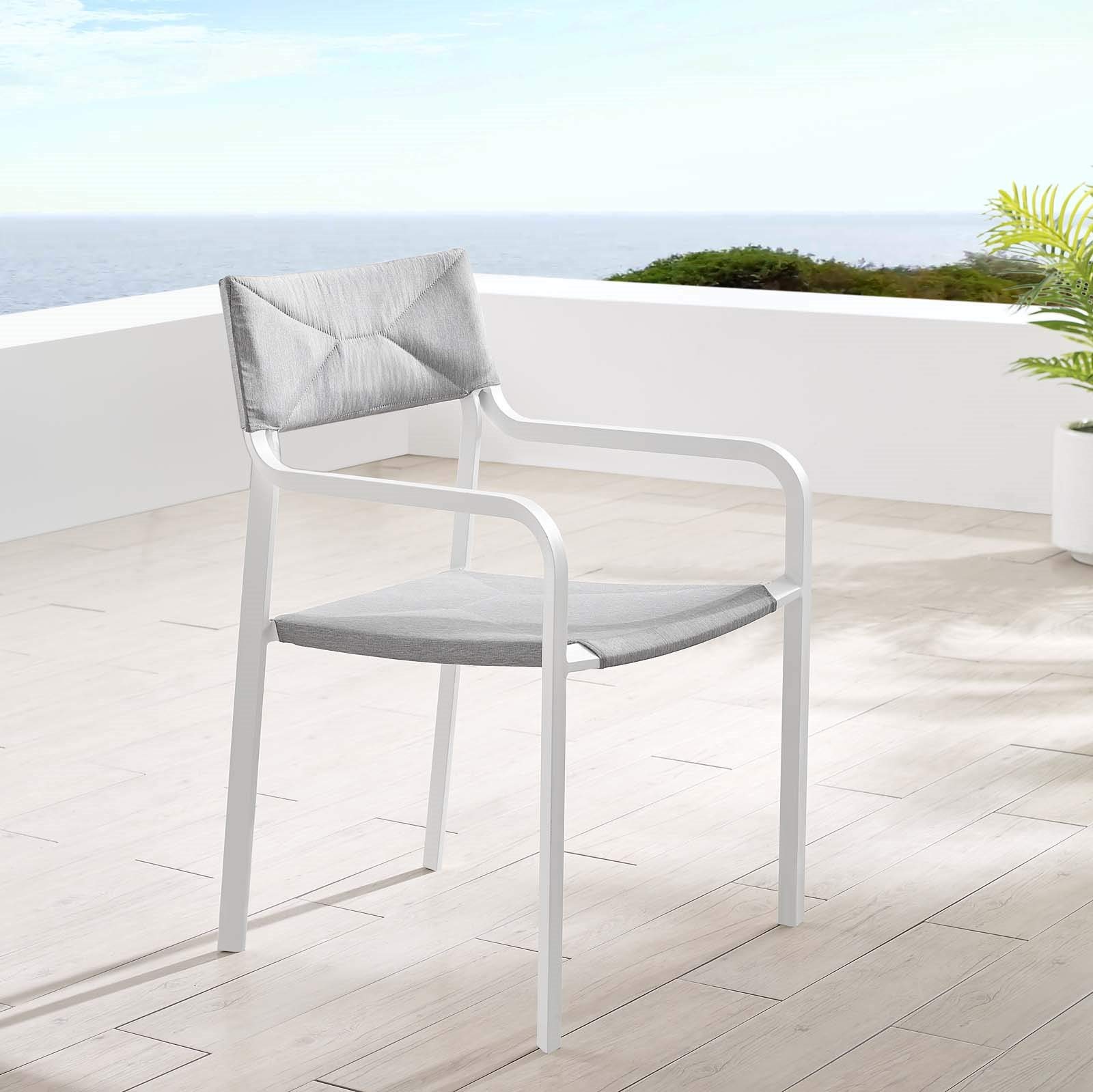 Modern Outdoor Patio Dining Armchair - Waterproof Fabric & Aluminum Frame - White & Gray - Perfect for Garden, Poolside, and Backyard Relaxation