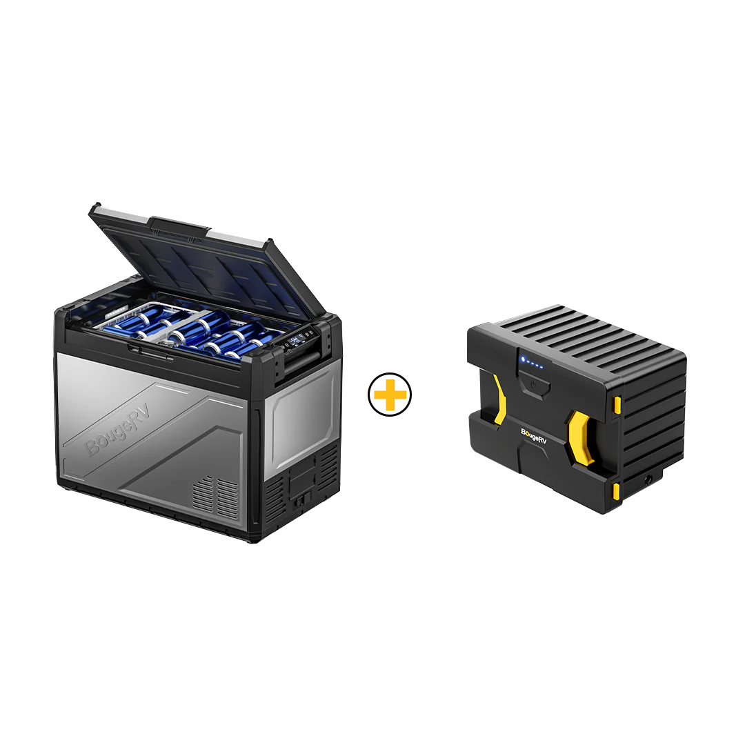 BougeRV Rocky 55QT Dual Zone 12V Portable Car Refrigerator with Battery - Perfect for Road Trips, Camping, RV Travel & Outdoor Adventures